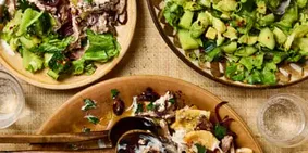 Sumac Roast Chicken and Bread Bake: Sami Tamimi’s Fattet Musakhan with Cucumber Avocado Salad – Recipe