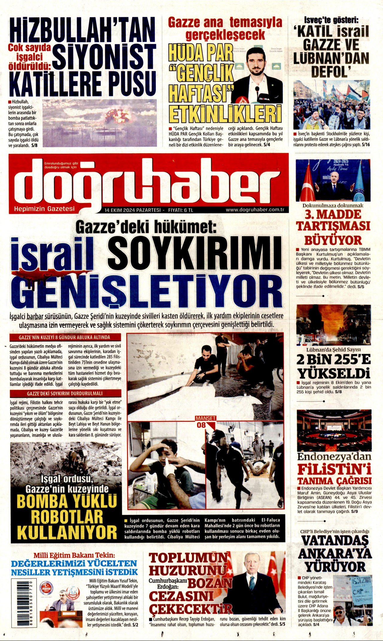 DOĞRU HABER gazetesinin 14 Ekim 2024 tarihli birinci sayfası
