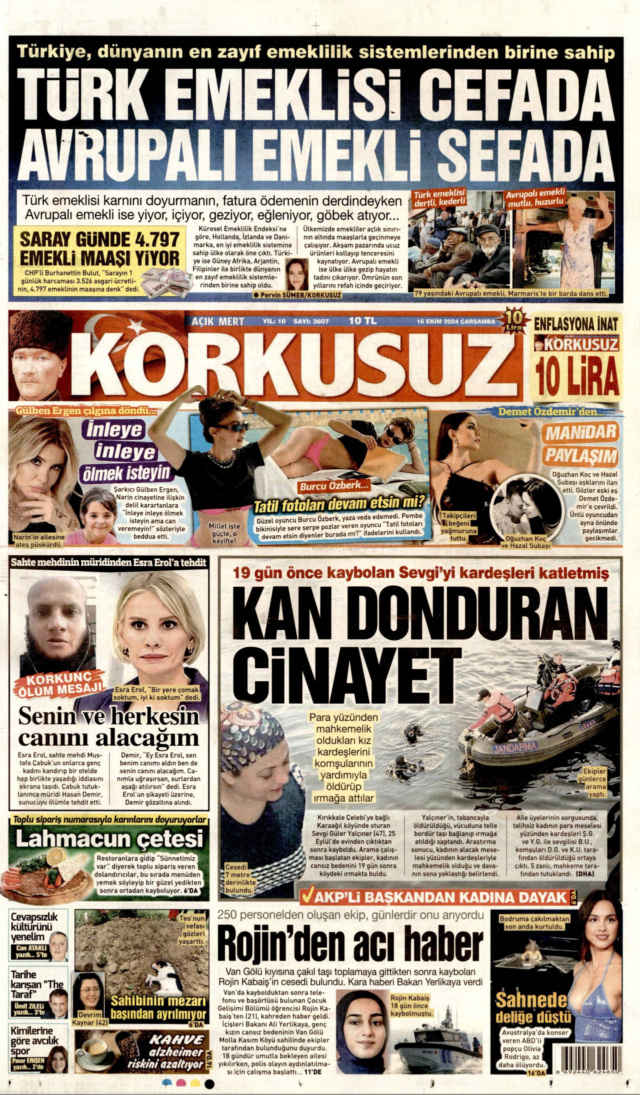 KORKUSUZ gazetesinin 16 Ekim 2024 tarihli birinci sayfası