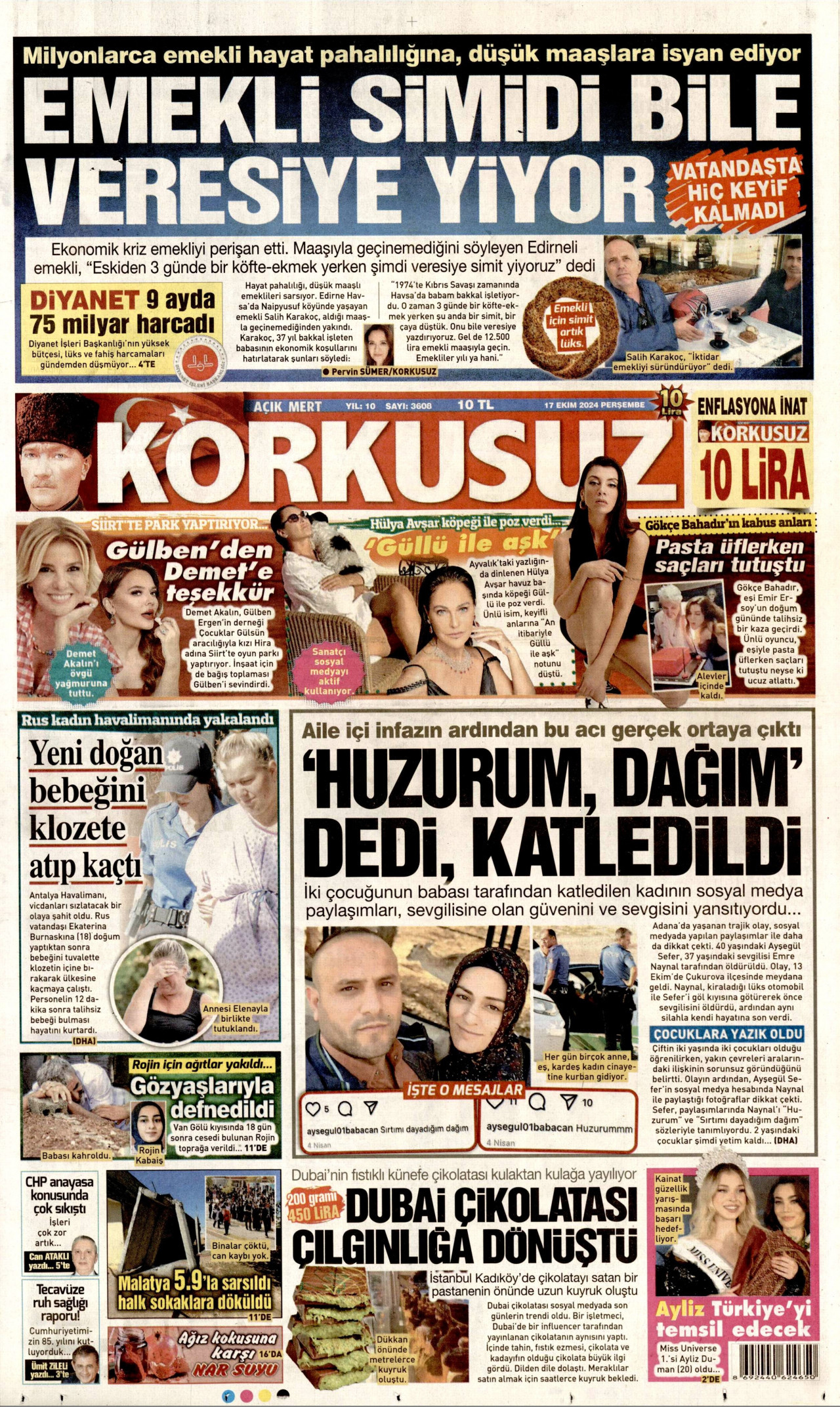 KORKUSUZ gazetesinin 17 Ekim 2024 tarihli birinci sayfası