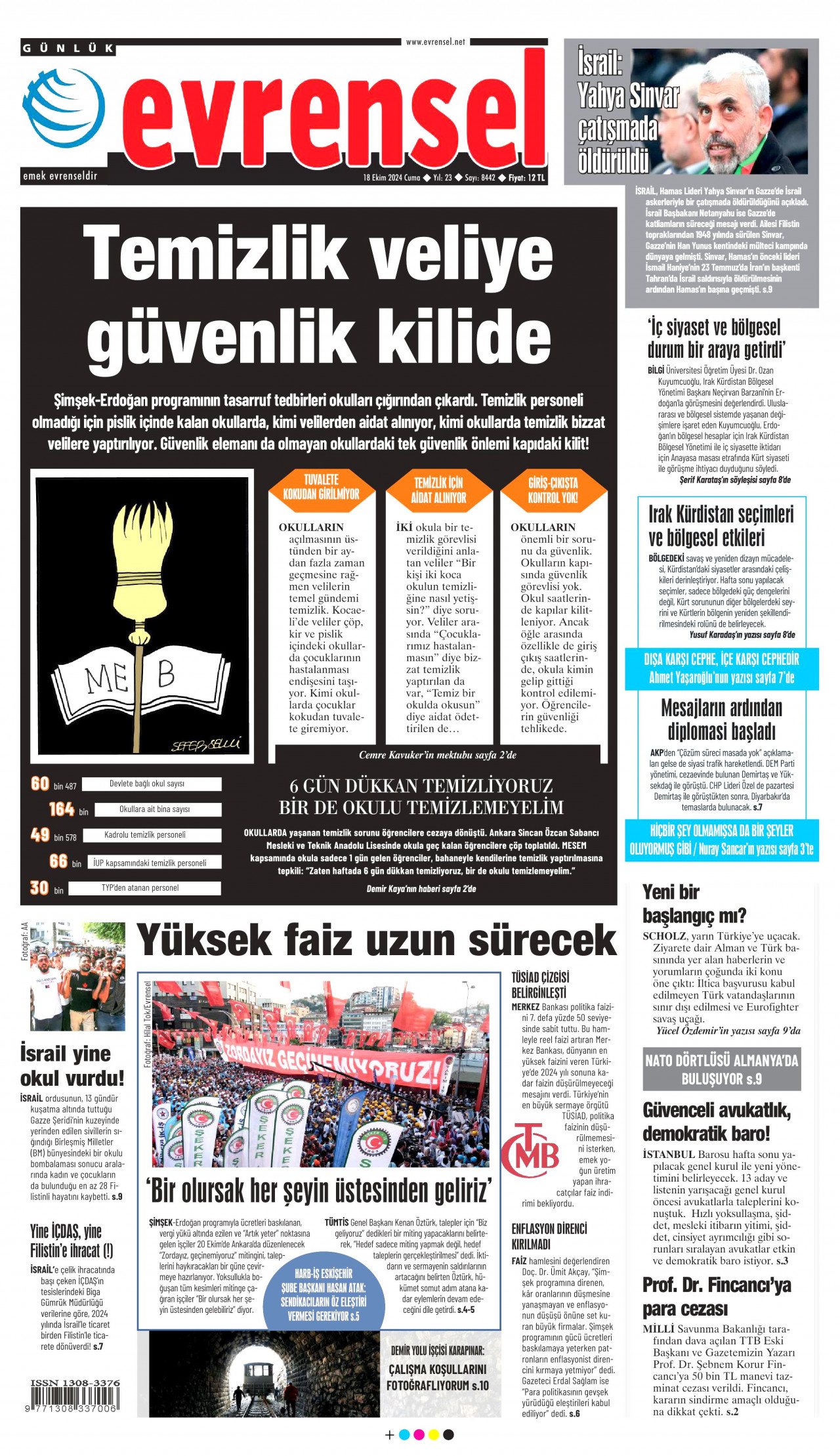 EVRENSEL gazetesinin 18 Ekim 2024 tarihli birinci sayfası