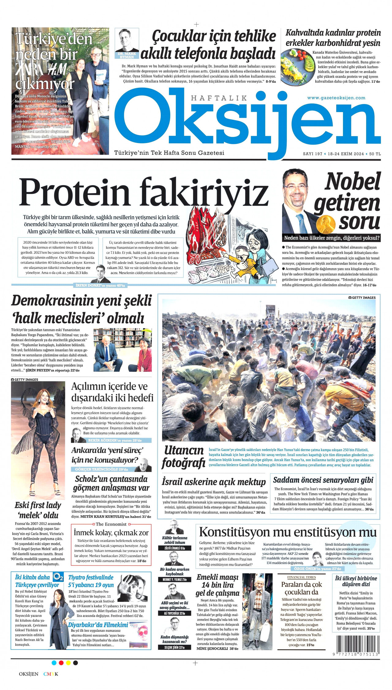 OKSİJEN gazetesinin 18 Ekim 2024 tarihli birinci sayfası