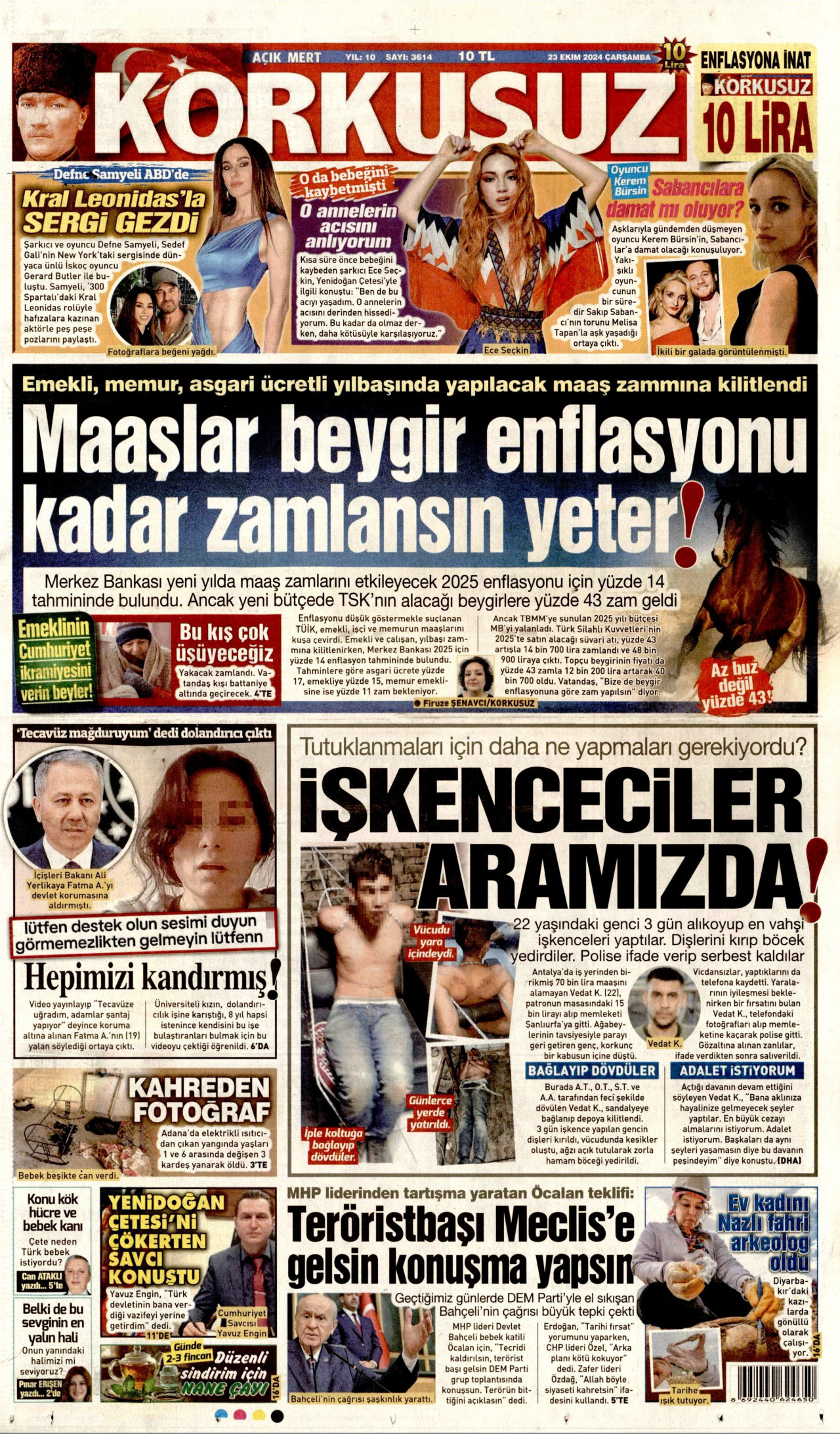 KORKUSUZ gazetesinin 23 Ekim 2024 tarihli birinci sayfası