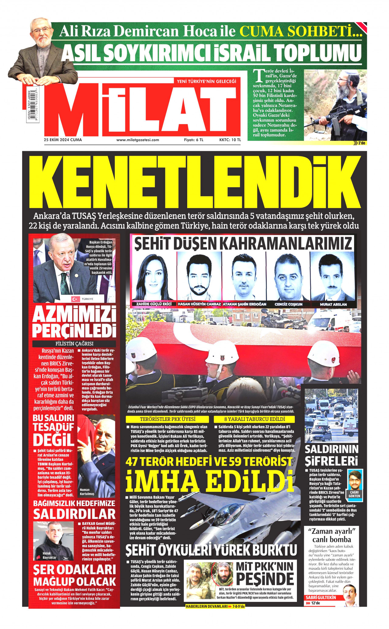 MİLAT gazetesinin 25 Ekim 2024 tarihli birinci sayfası