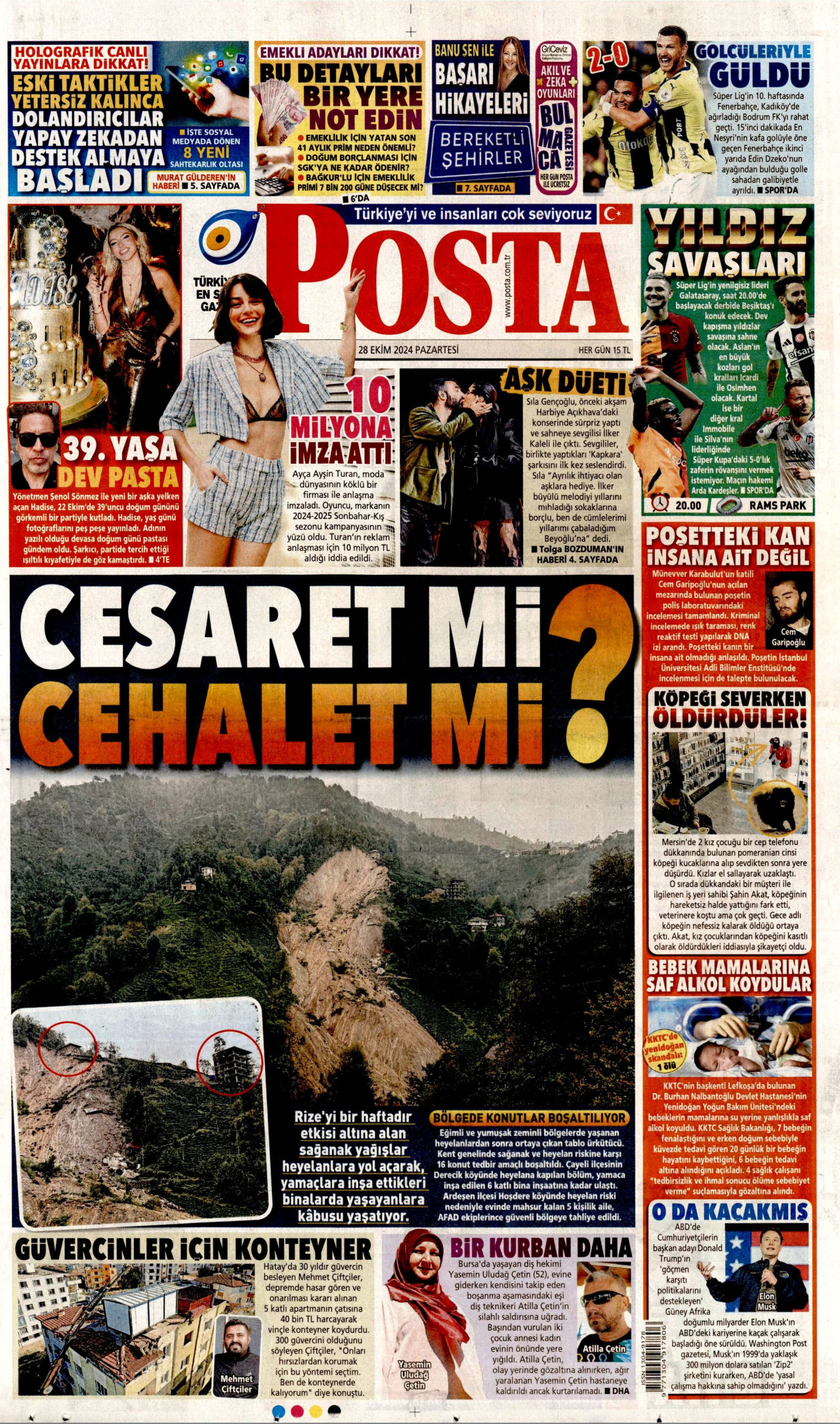 POSTA gazetesinin 28 Ekim 2024 tarihli birinci sayfası
