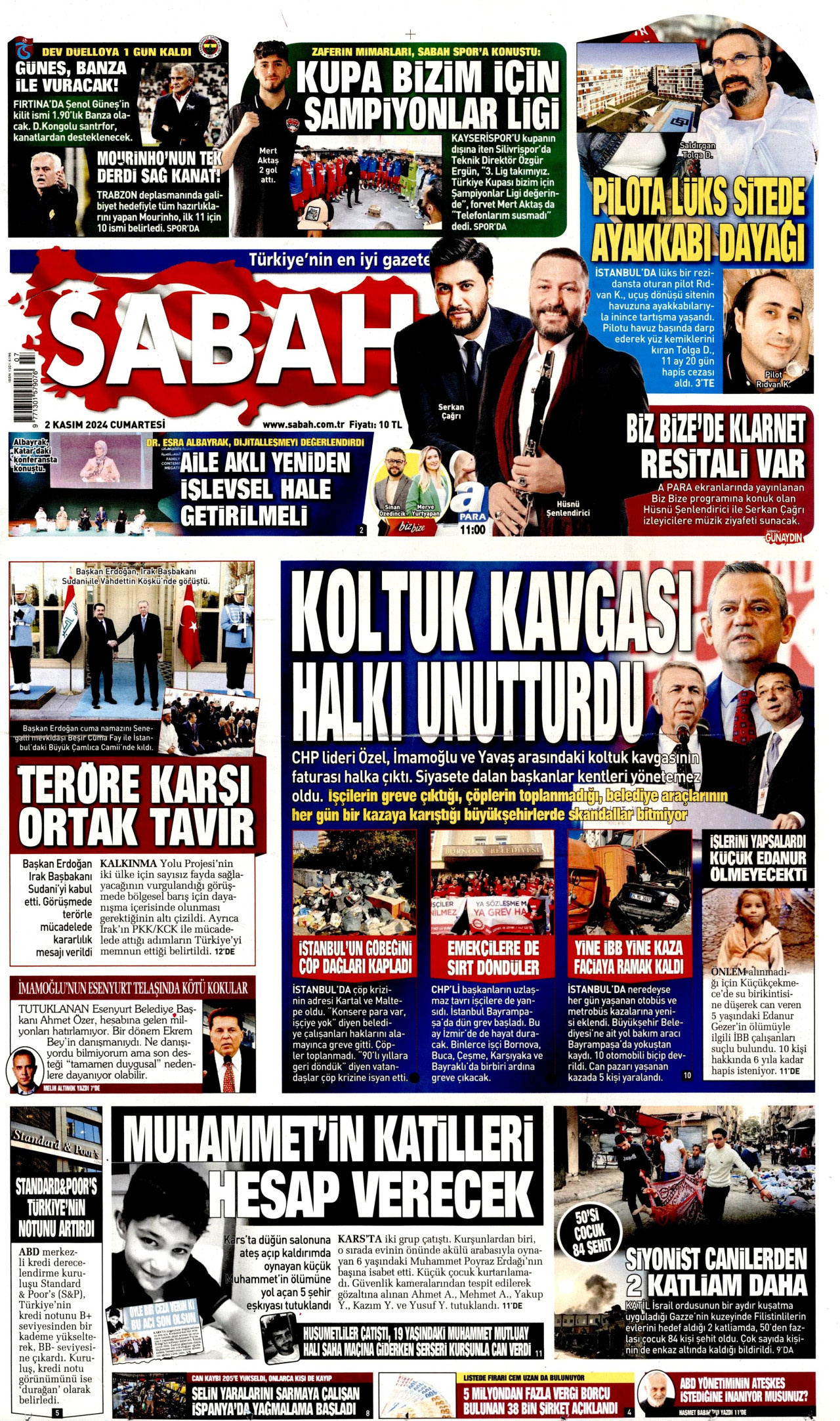 SABAH gazetesinin 2 Kasım 2024 tarihli birinci sayfası