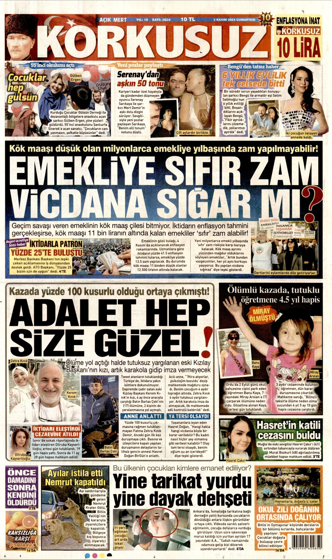 KORKUSUZ gazetesinin 2 Kasım 2024 tarihli birinci sayfası