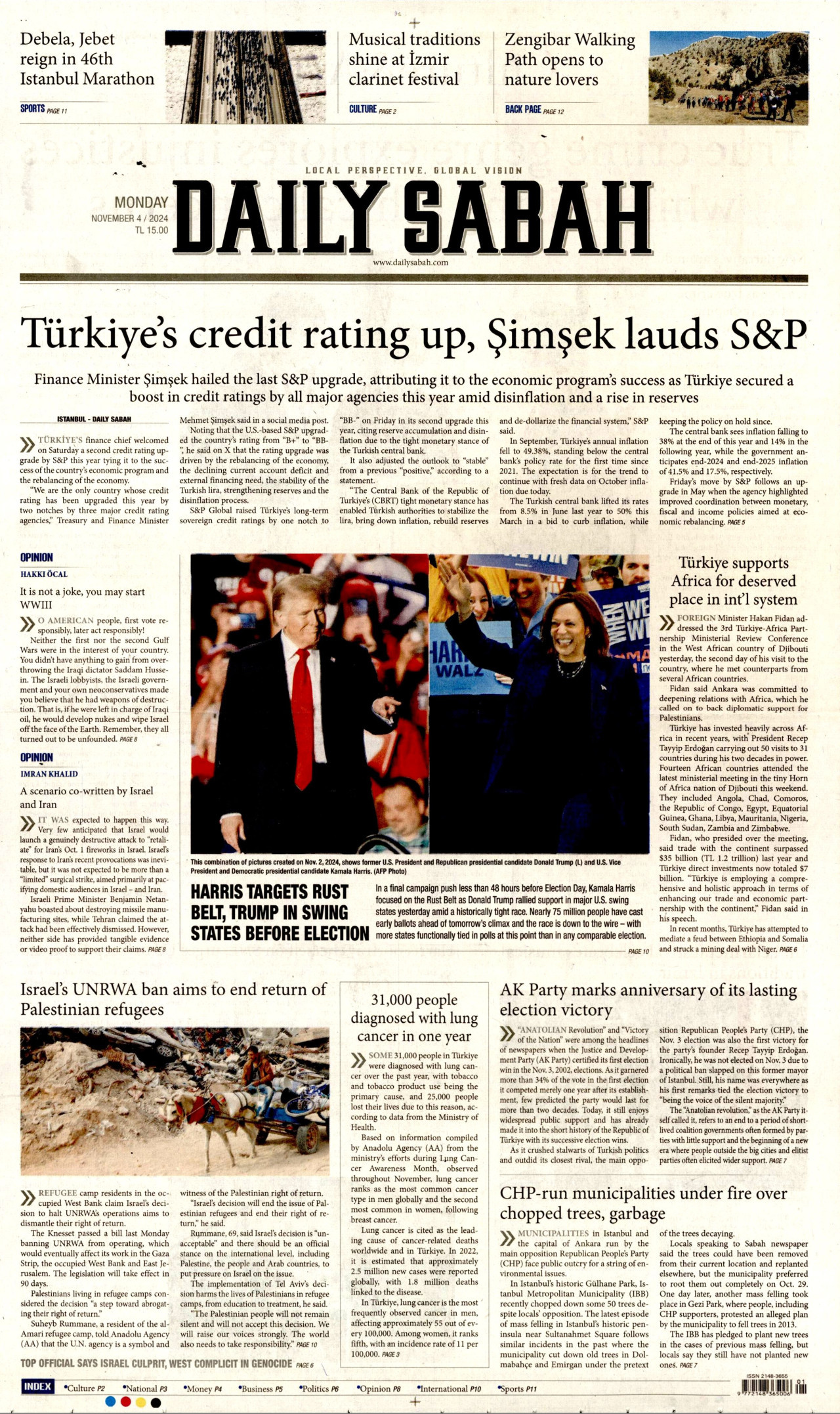 DAİLY SABAH gazetesinin 4 Kasım 2024 tarihli birinci sayfası