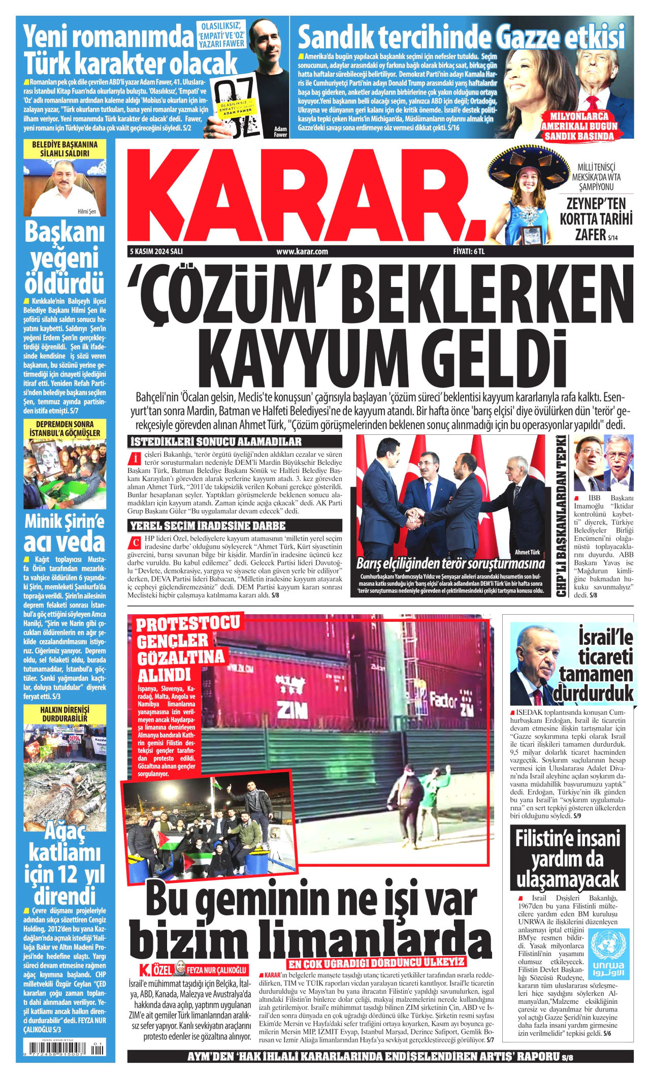 KARAR gazetesinin 5 Kasım 2024 tarihli birinci sayfası
