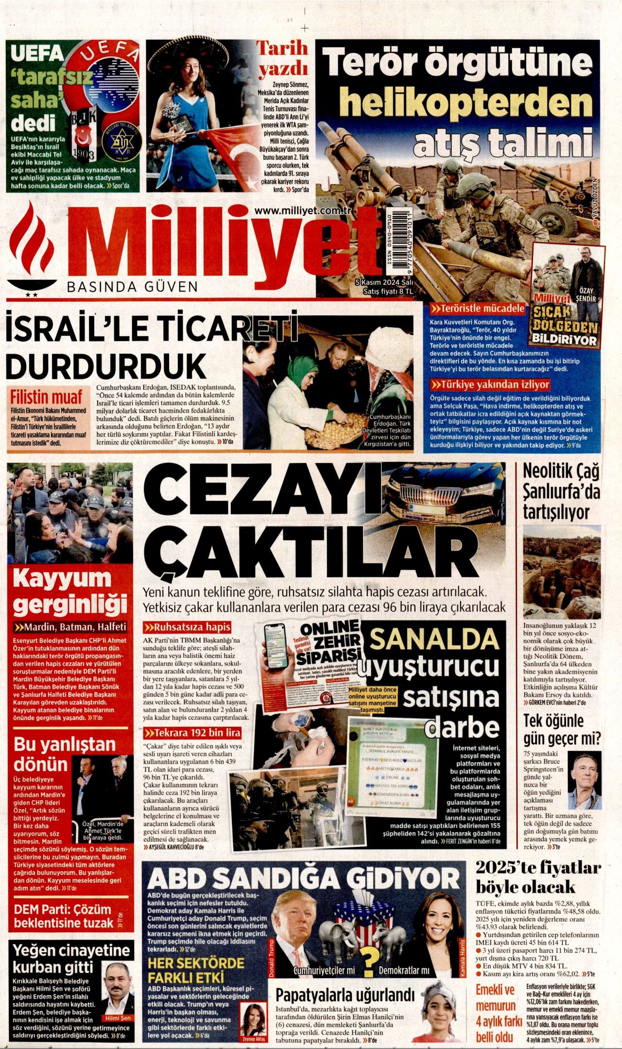 MİLLİYET gazetesinin 5 Kasım 2024 tarihli birinci sayfası