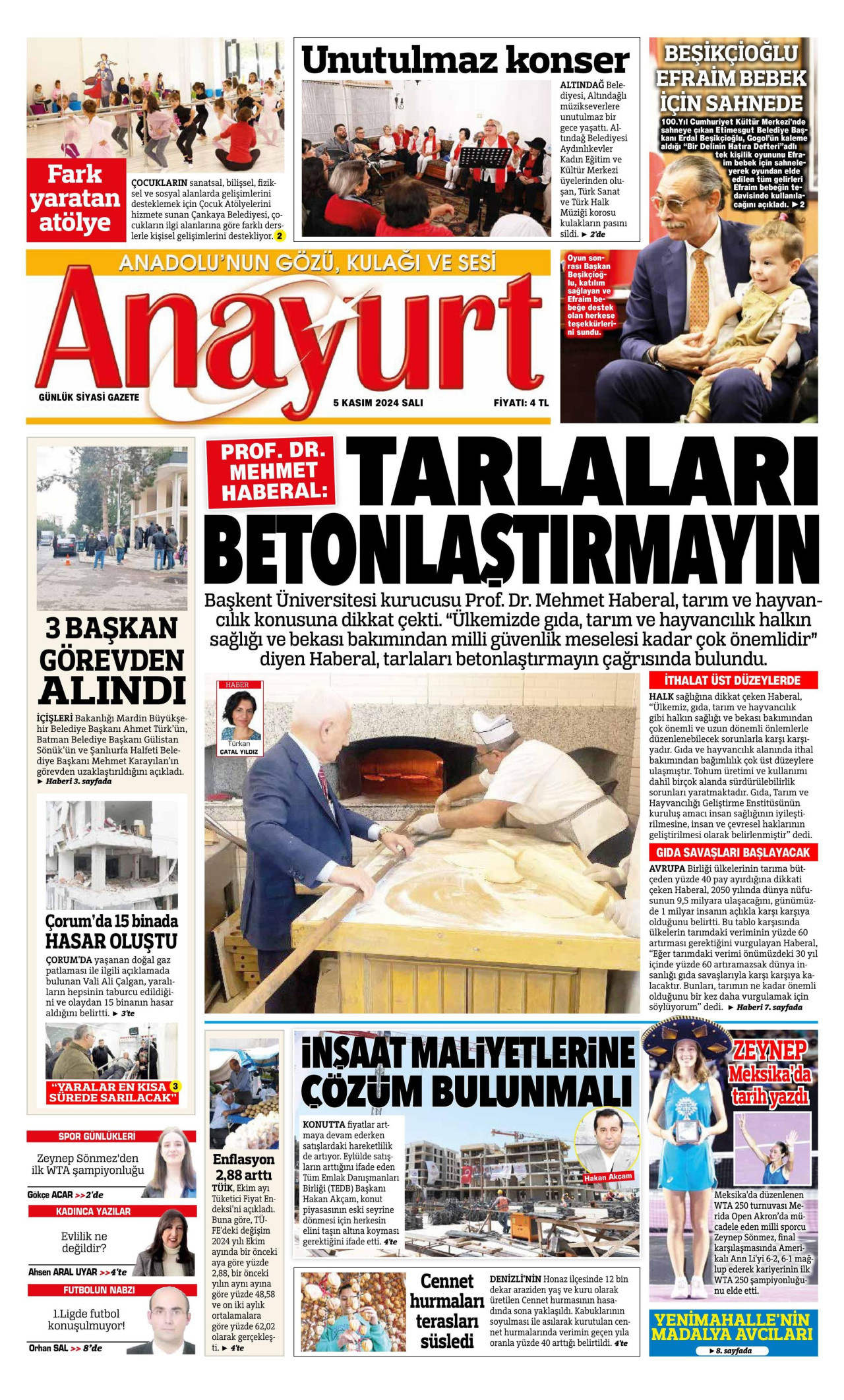 ANAYURT gazetesinin 5 Kasım 2024 tarihli birinci sayfası