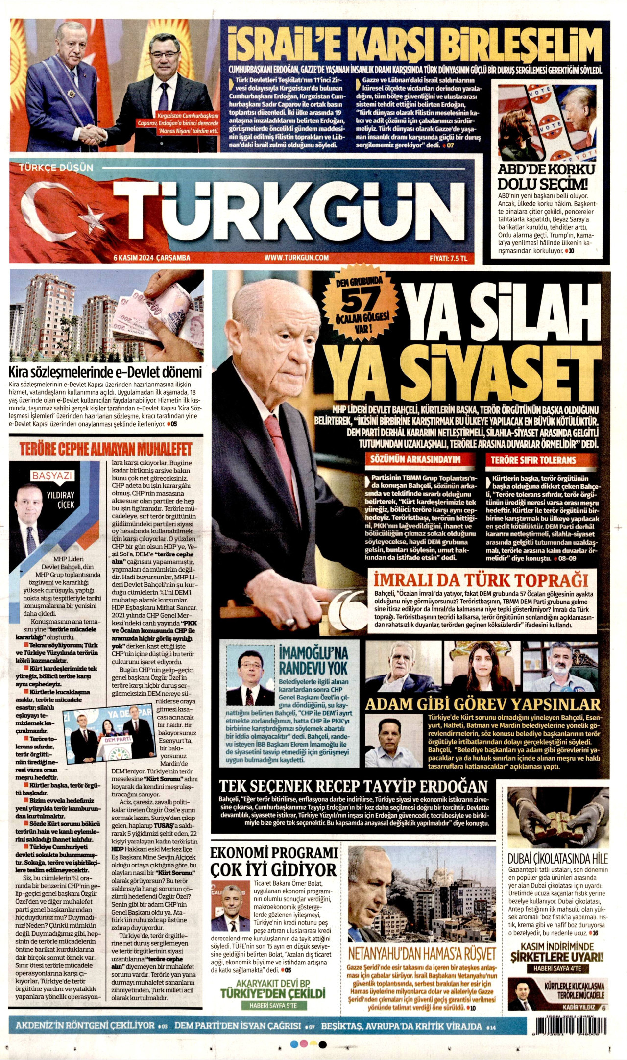 TÜRKGÜN gazetesinin 6 Kasım 2024 tarihli birinci sayfası