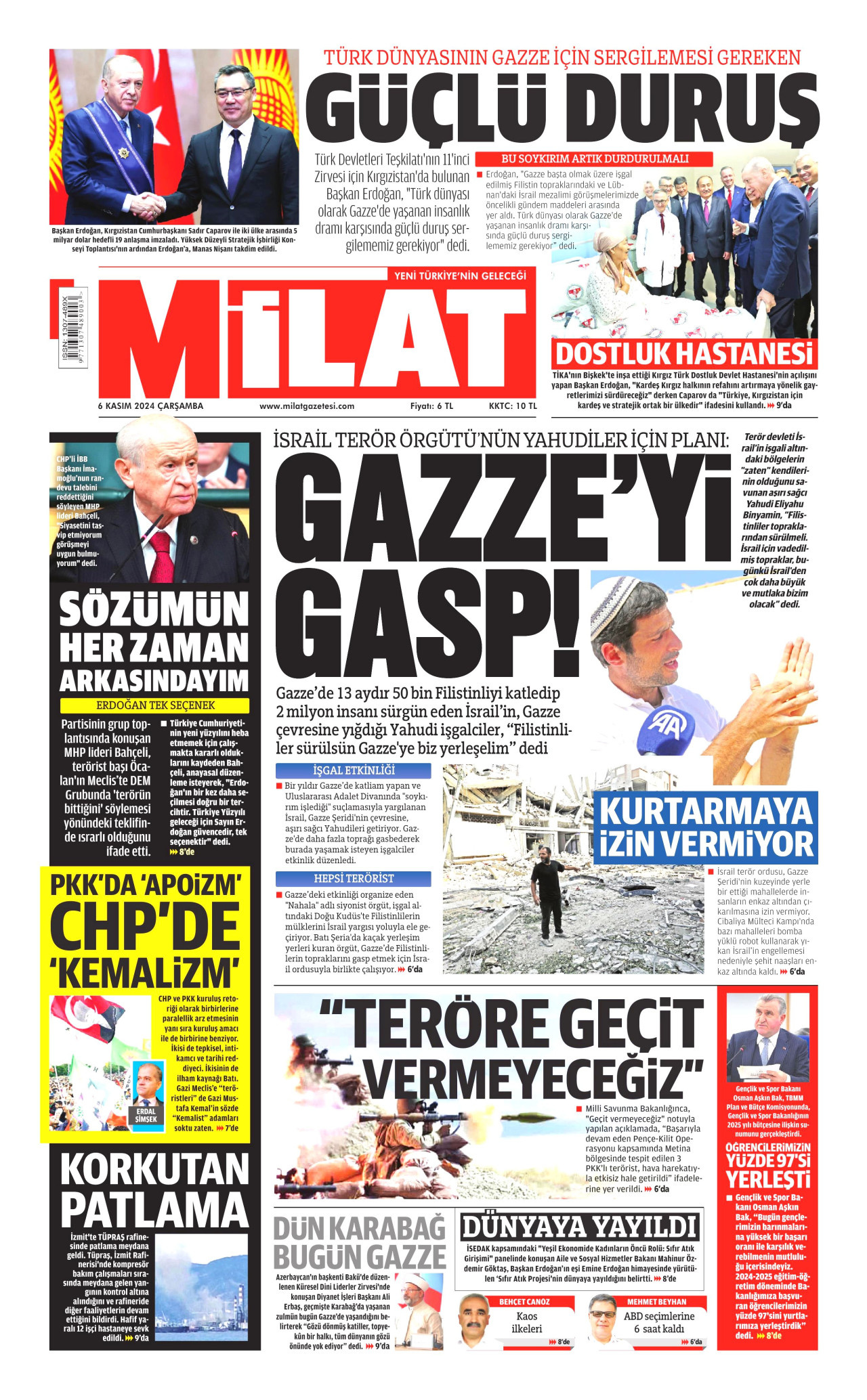 MİLAT gazetesinin 6 Kasım 2024 tarihli birinci sayfası