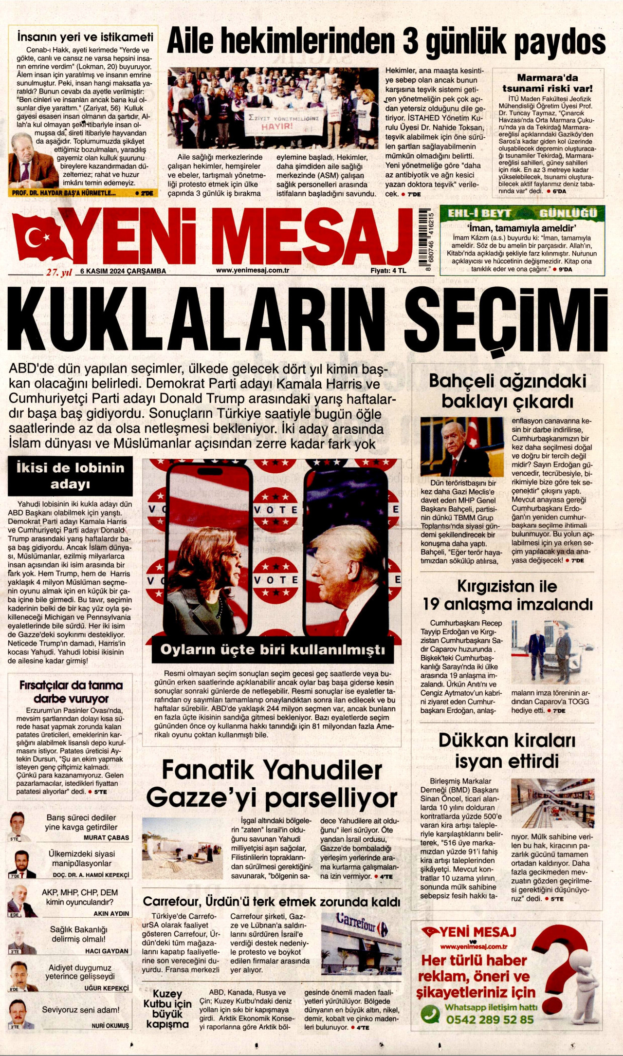 YENİ MESAJ gazetesinin 6 Kasım 2024 tarihli birinci sayfası