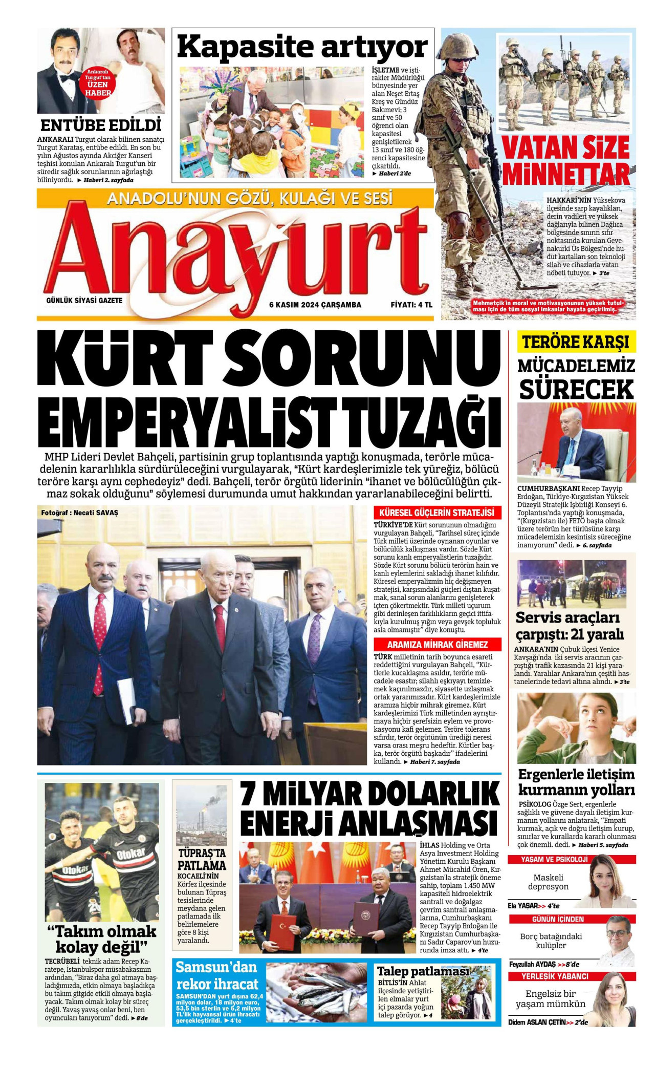 ANAYURT gazetesinin 6 Kasım 2024 tarihli birinci sayfası