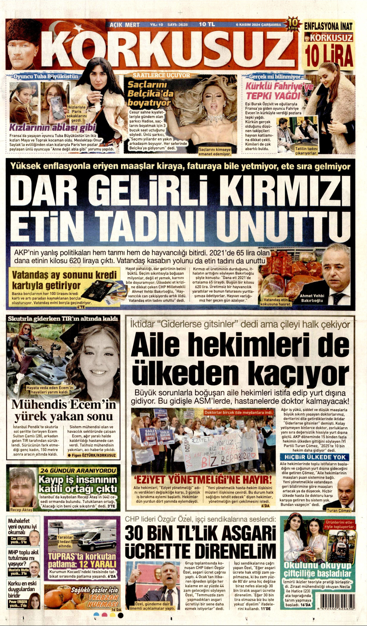 KORKUSUZ gazetesinin 6 Kasım 2024 tarihli birinci sayfası