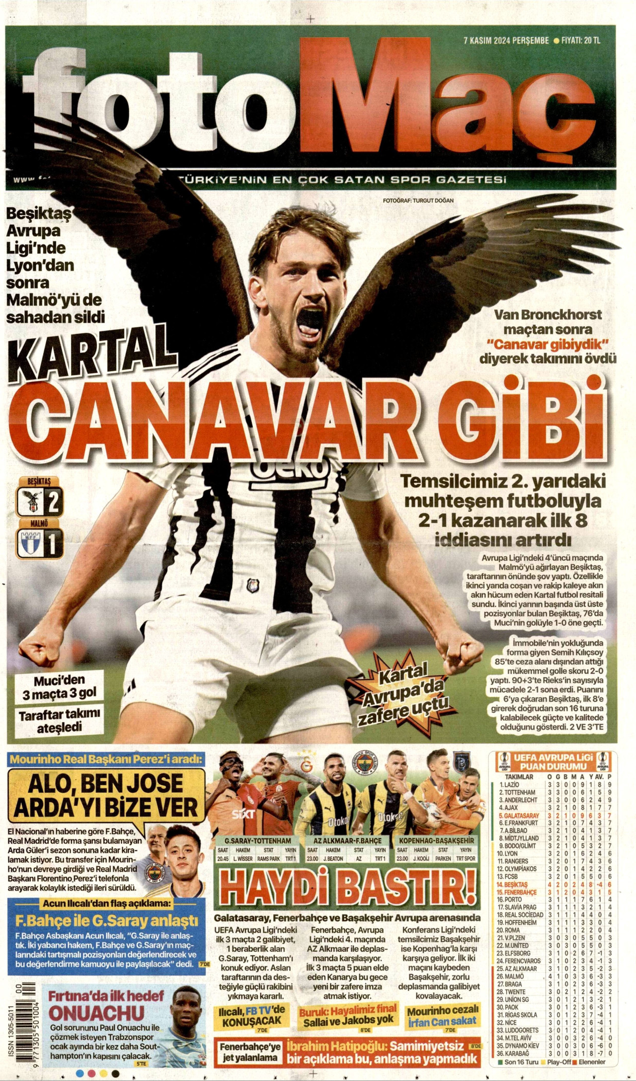 FOTOMAÇ gazetesinin 7 Kasım 2024 tarihli birinci sayfası