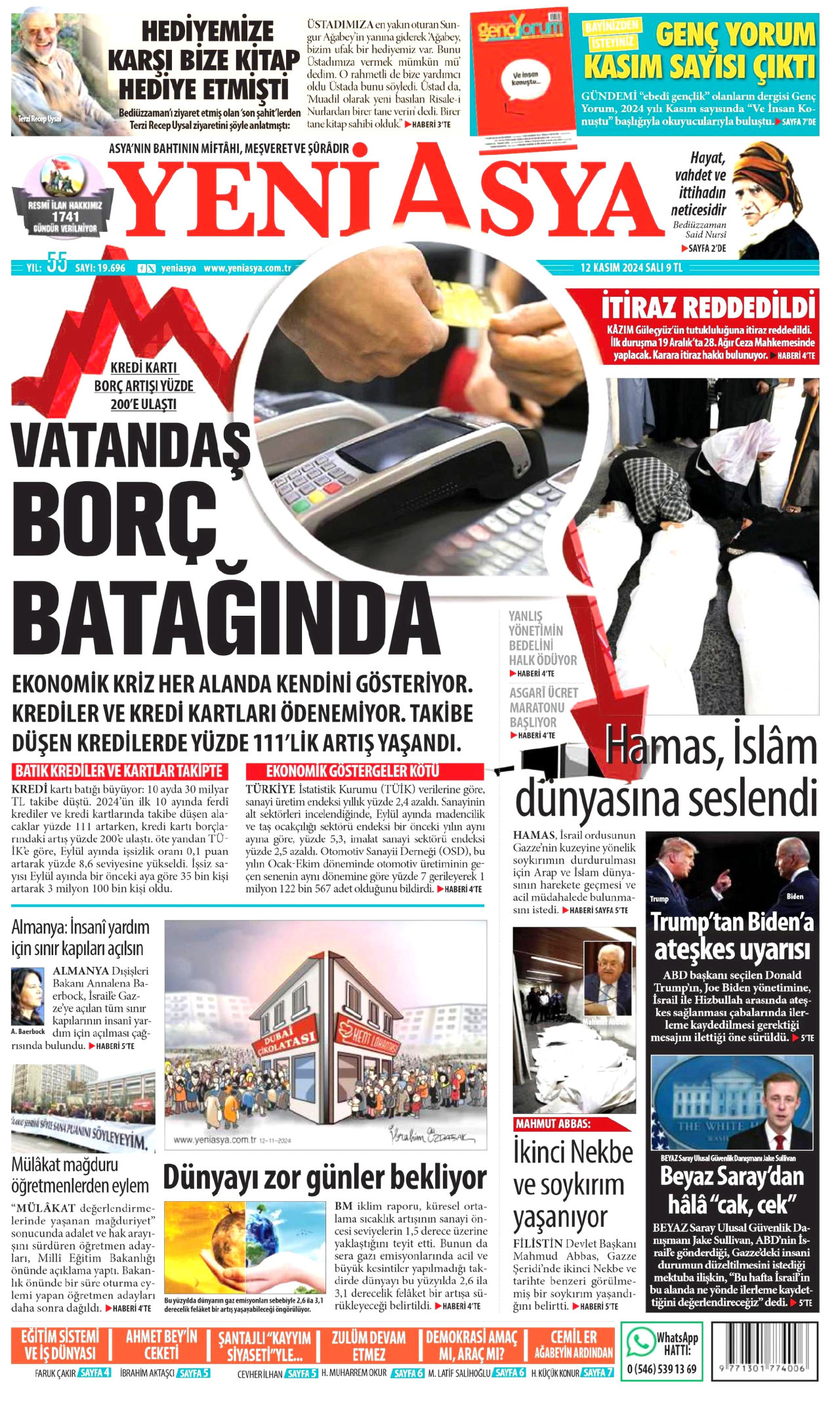 YENİ ASYA gazetesinin 12 Kasım 2024 tarihli birinci sayfası