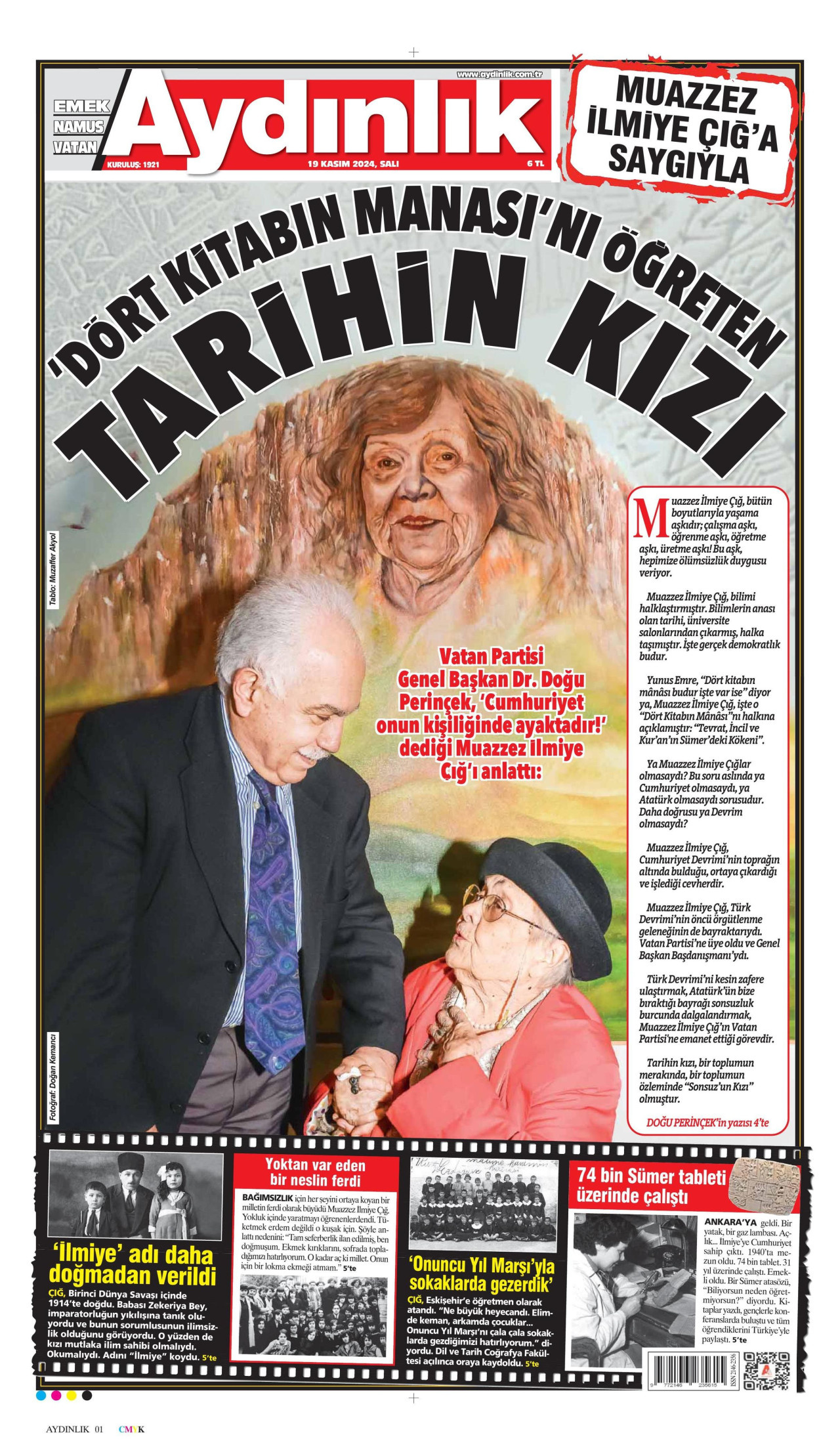 AYDINLIK GAZETESİ gazetesinin 19 Kasım 2024 tarihli birinci sayfası