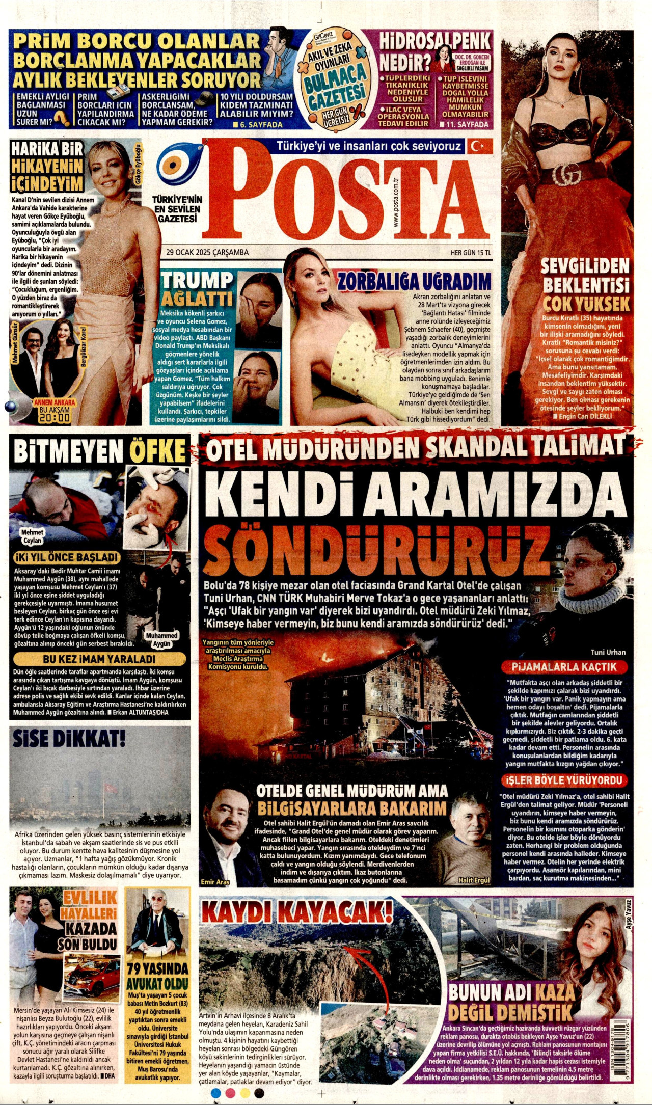 POSTA gazetesinin 29 Ocak 2025 tarihli birinci sayfası