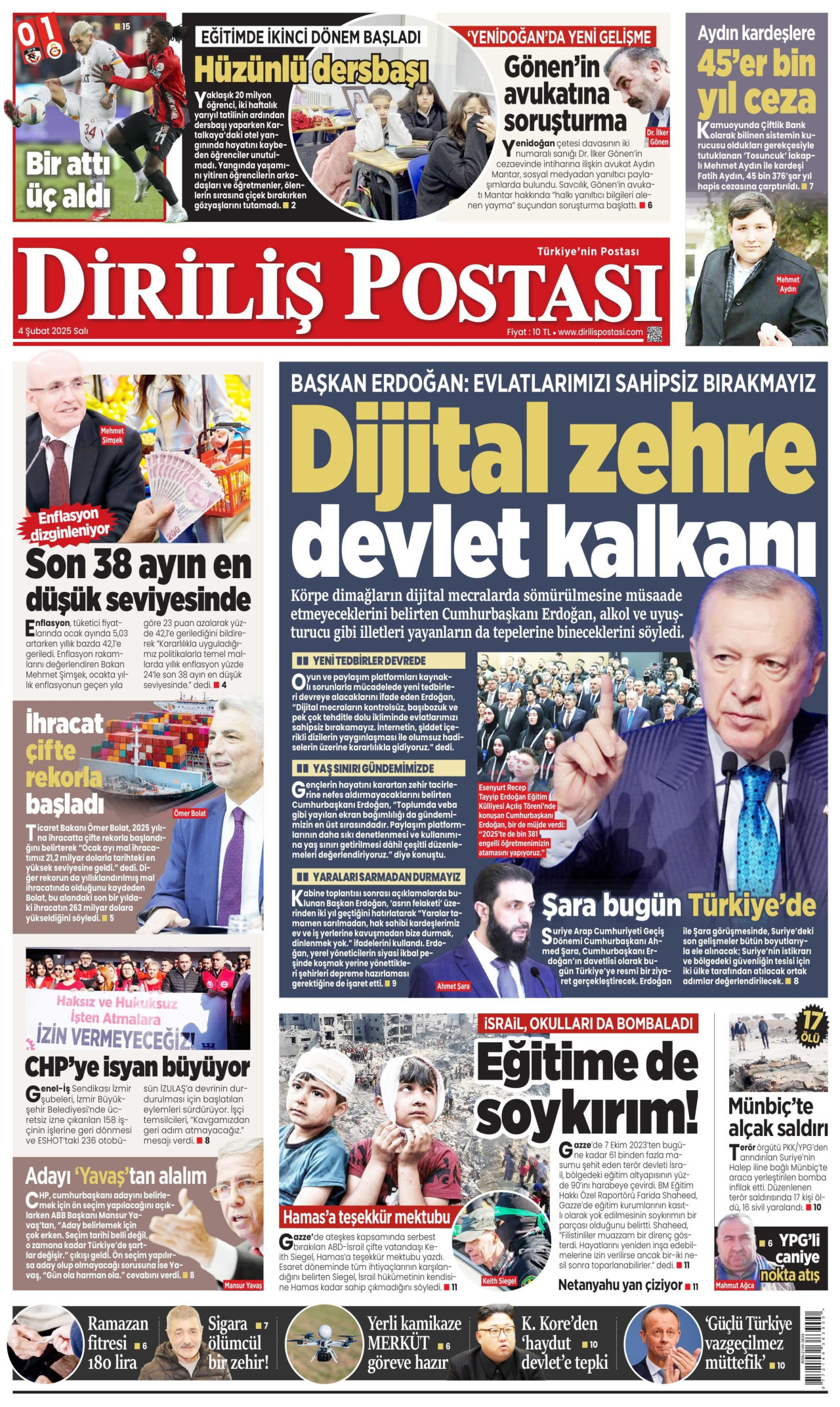 DİRİLİŞ POSTASI gazetesinin 4 Şubat 2025 tarihli birinci sayfası