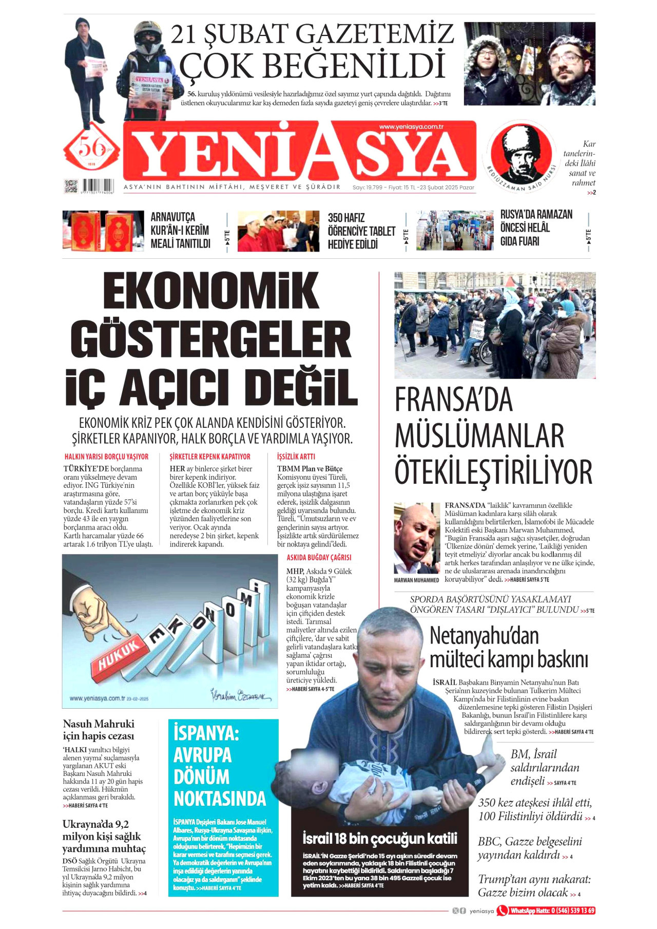 YENİ ASYA gazetesinin 23 Şubat 2025 tarihli birinci sayfası