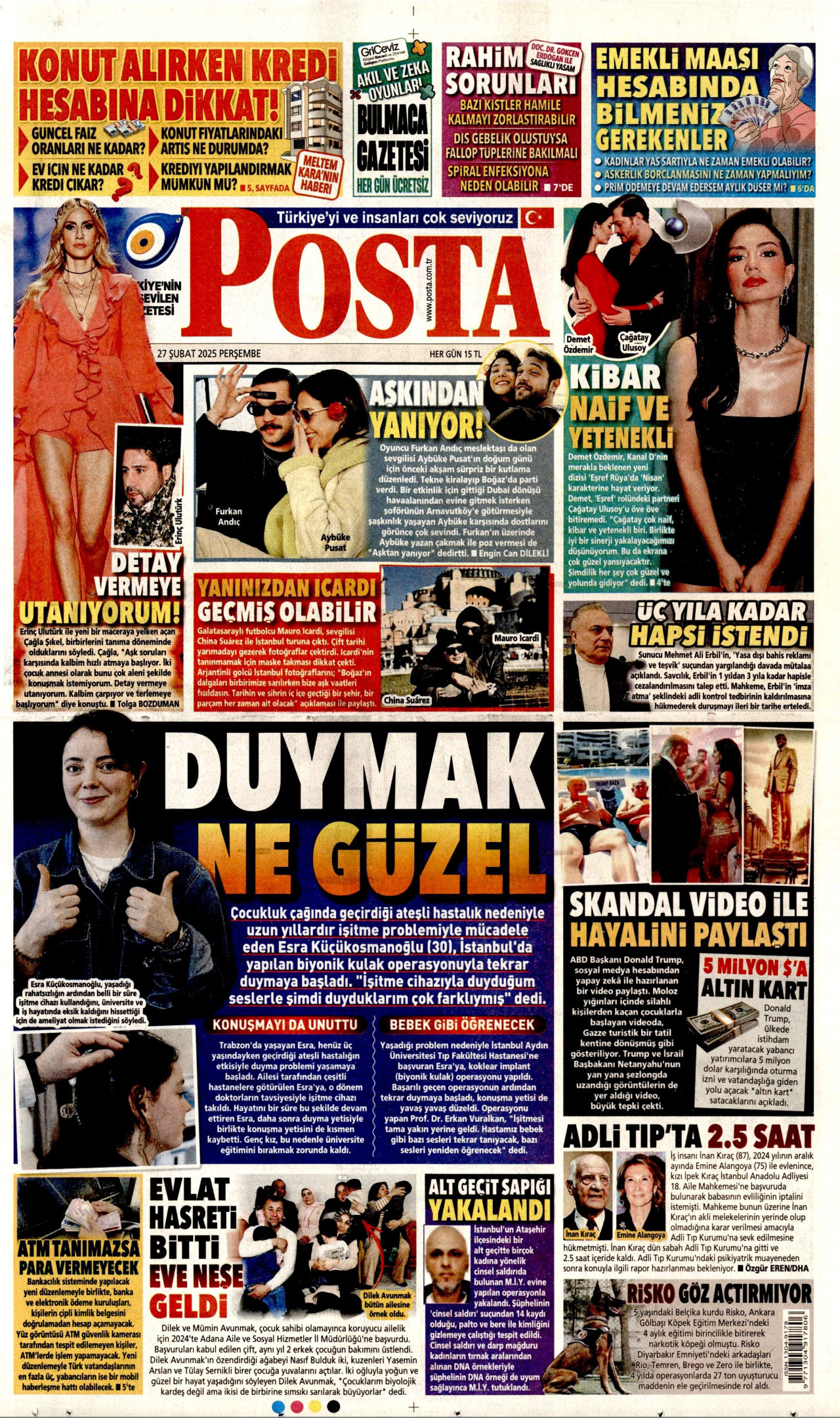 POSTA gazetesinin 27 Şubat 2025 tarihli birinci sayfası