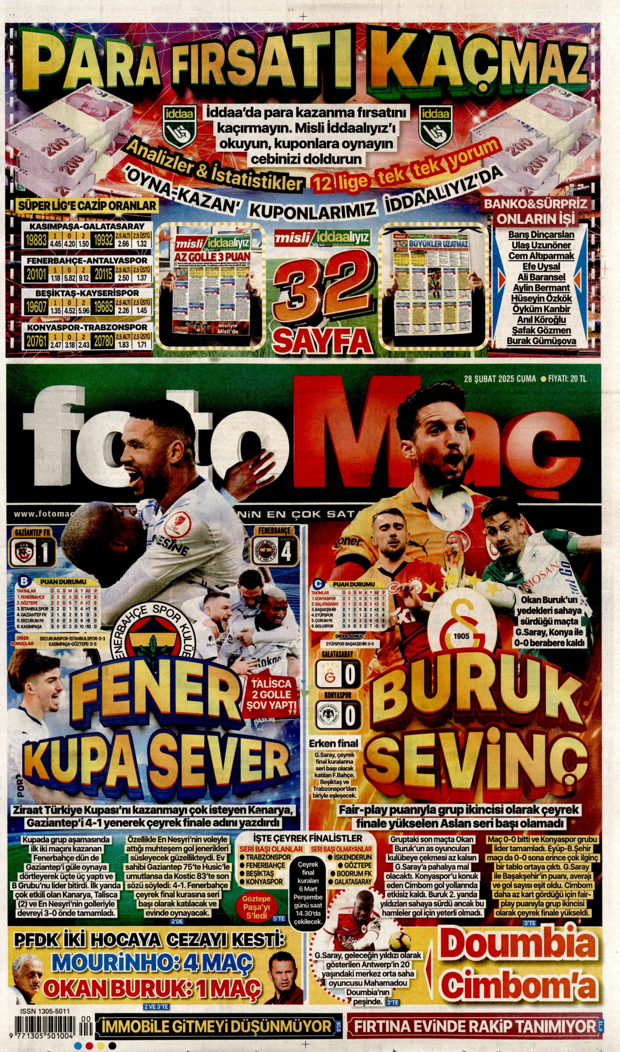 FOTOMAÇ gazetesinin 28 Şubat 2025 tarihli birinci sayfası