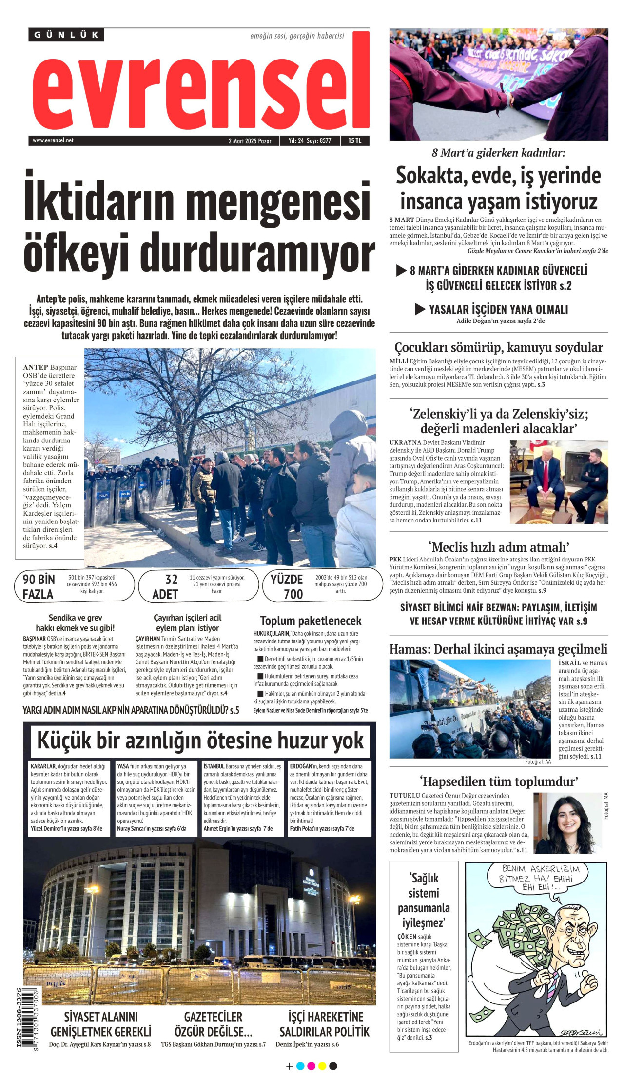 EVRENSEL gazetesinin 2 Mart 2025 tarihli birinci sayfası
