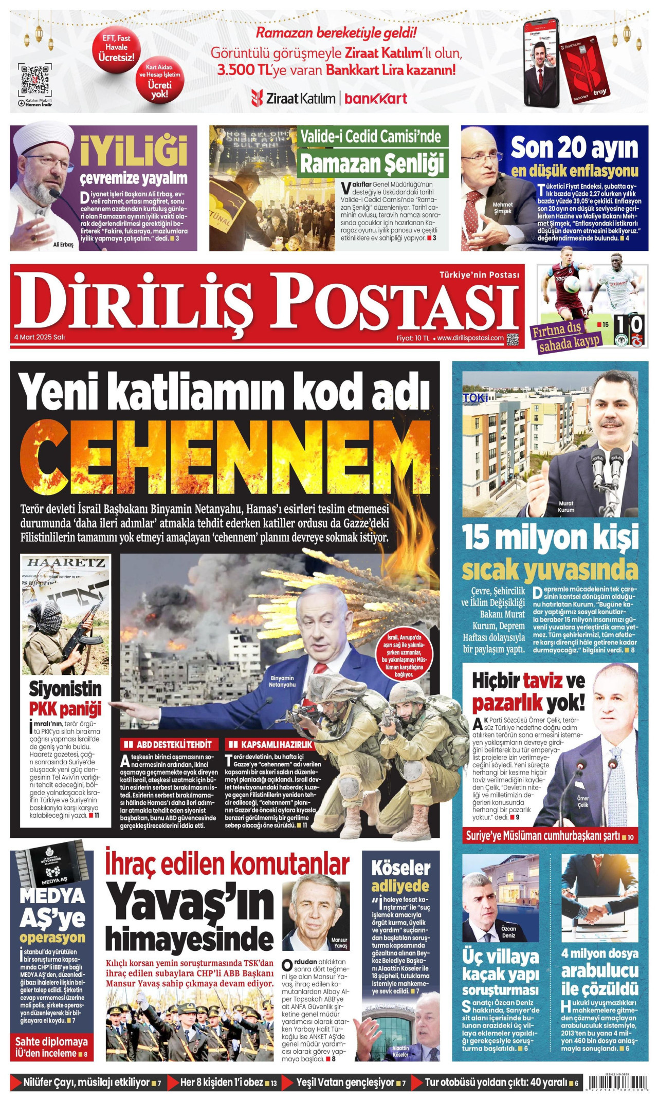 DİRİLİŞ POSTASI gazetesinin 4 Mart 2025 tarihli birinci sayfası