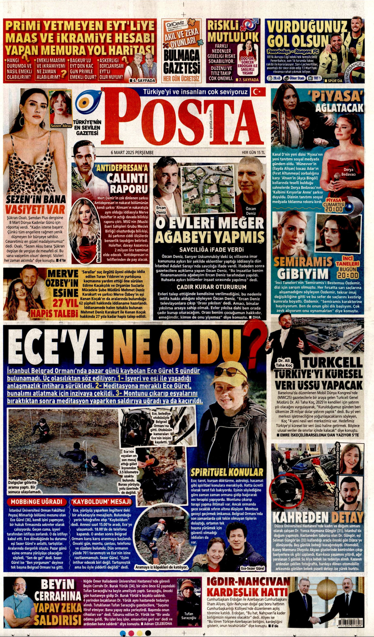 POSTA gazetesinin 6 Mart 2025 tarihli birinci sayfası