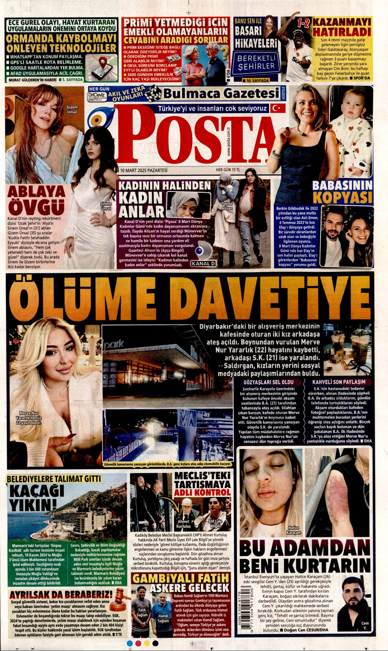 POSTA gazetesinin 10 Mart 2025 tarihli birinci sayfası