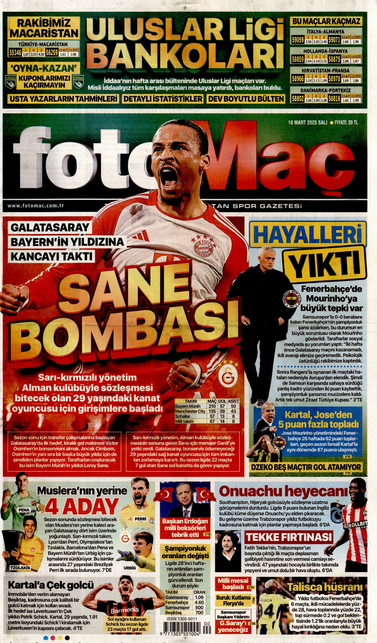 FOTOMAÇ gazetesinin 18 Mart 2025 tarihli birinci sayfası