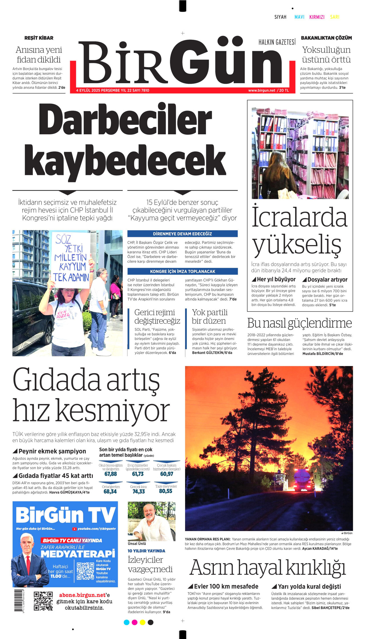BİRGÜN gazetesinin 4 Eylül 2025 tarihli birinci sayfası