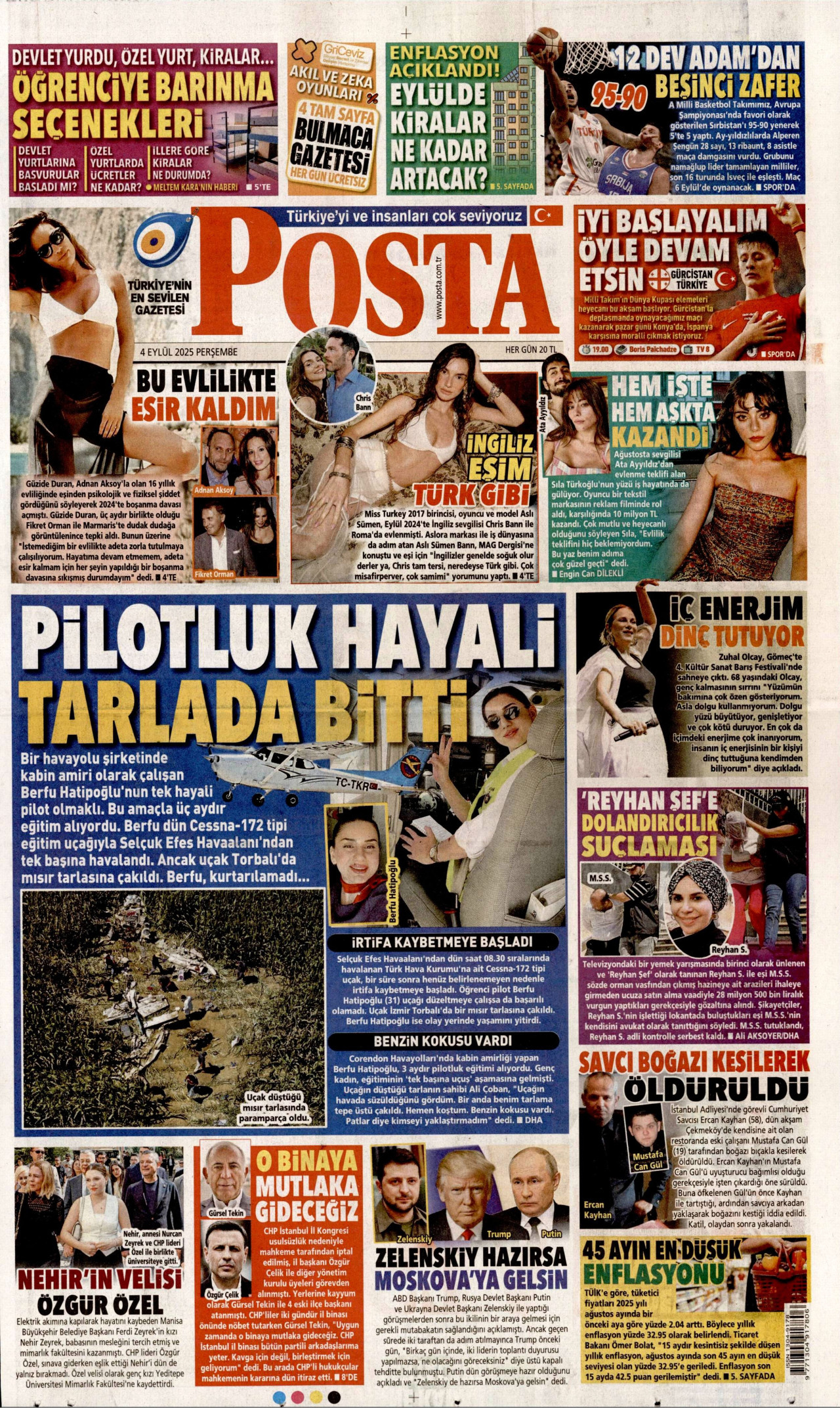 POSTA gazetesinin 4 Eylül 2025 tarihli birinci sayfası