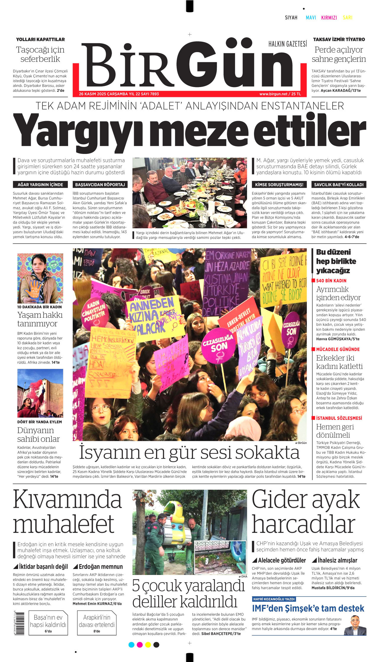 BİRGÜN gazetesinin 26 Kasım 2025 tarihli birinci sayfası