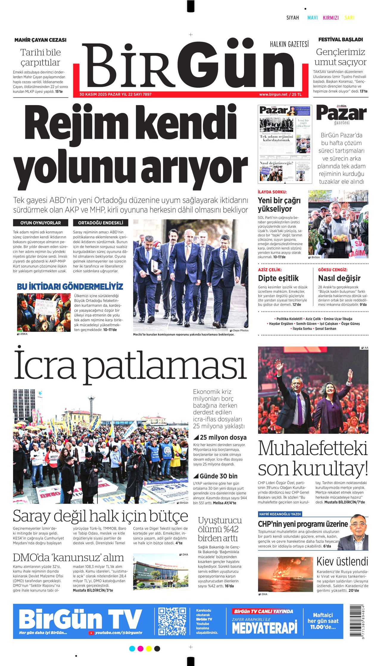 BİRGÜN gazetesinin 30 Kasım 2025 tarihli birinci sayfası