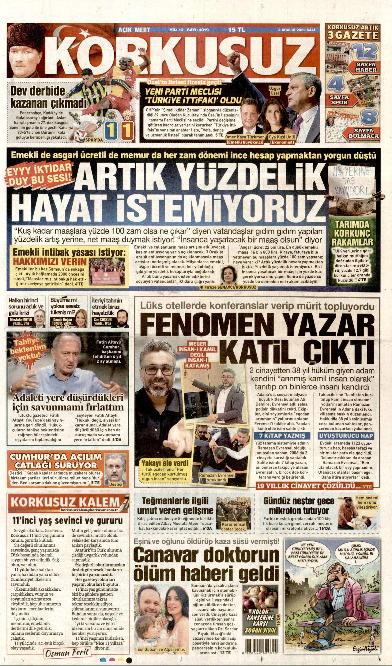 KORKUSUZ gazetesinin 2 Aralık 2025 tarihli birinci sayfası