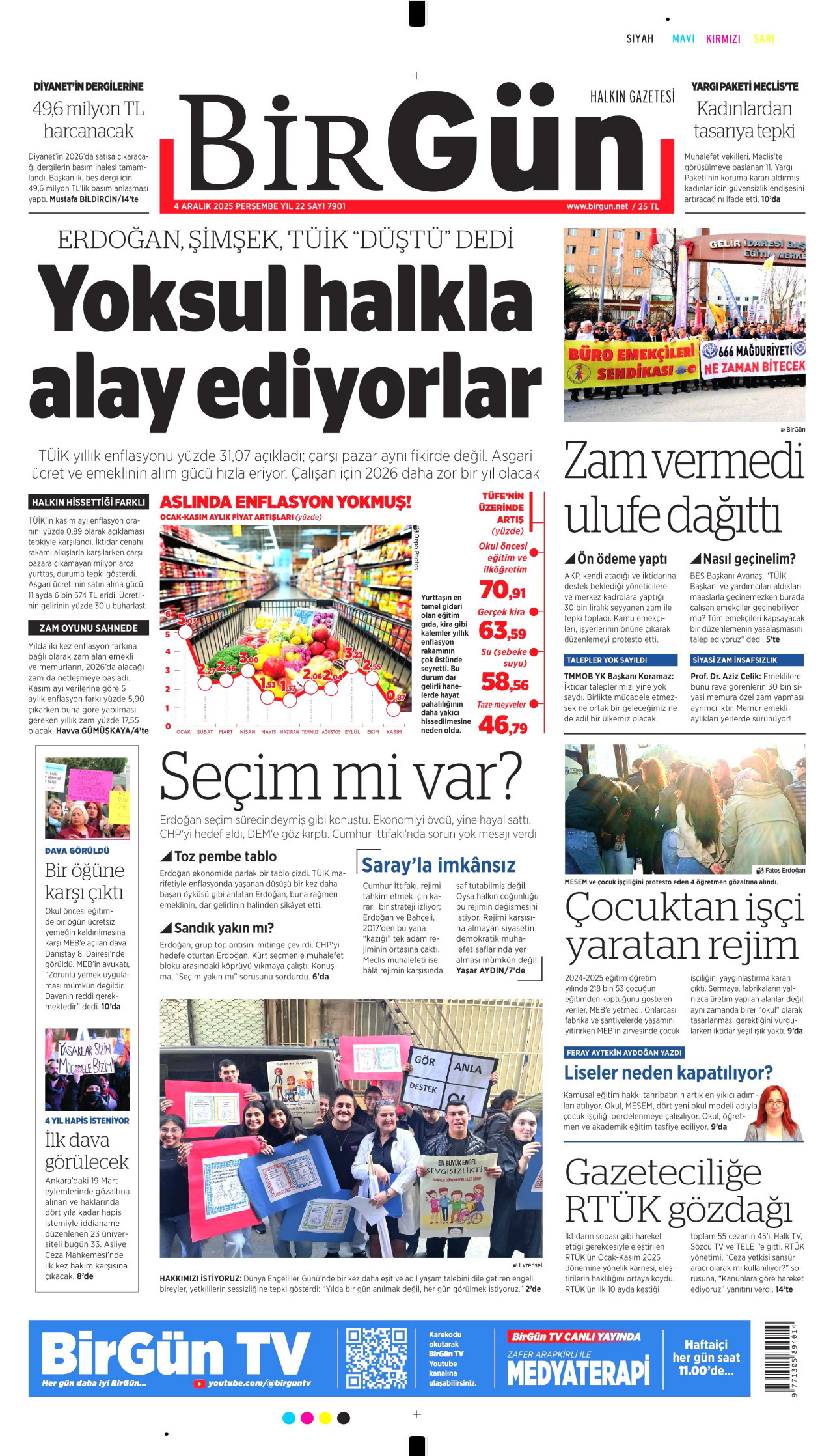 BİRGÜN gazetesinin 4 Aralık 2025 tarihli birinci sayfası