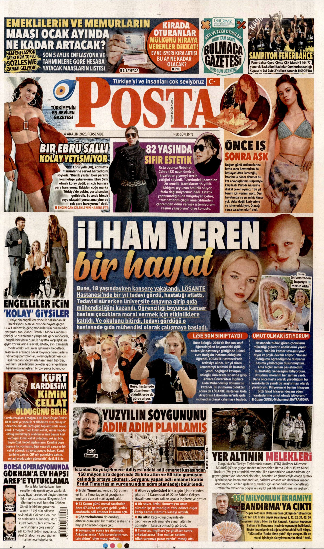 POSTA gazetesinin 4 Aralık 2025 tarihli birinci sayfası