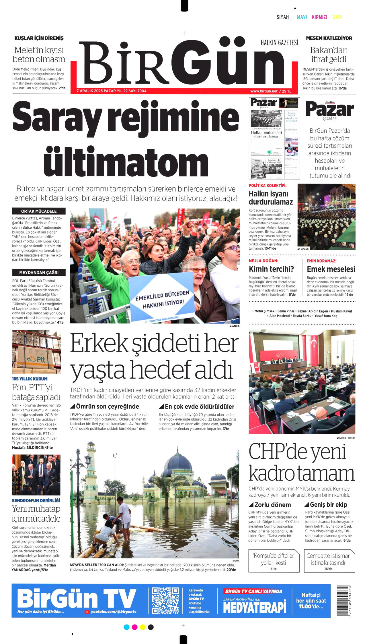 BİRGÜN gazetesinin 7 Aralık 2025 tarihli birinci sayfası