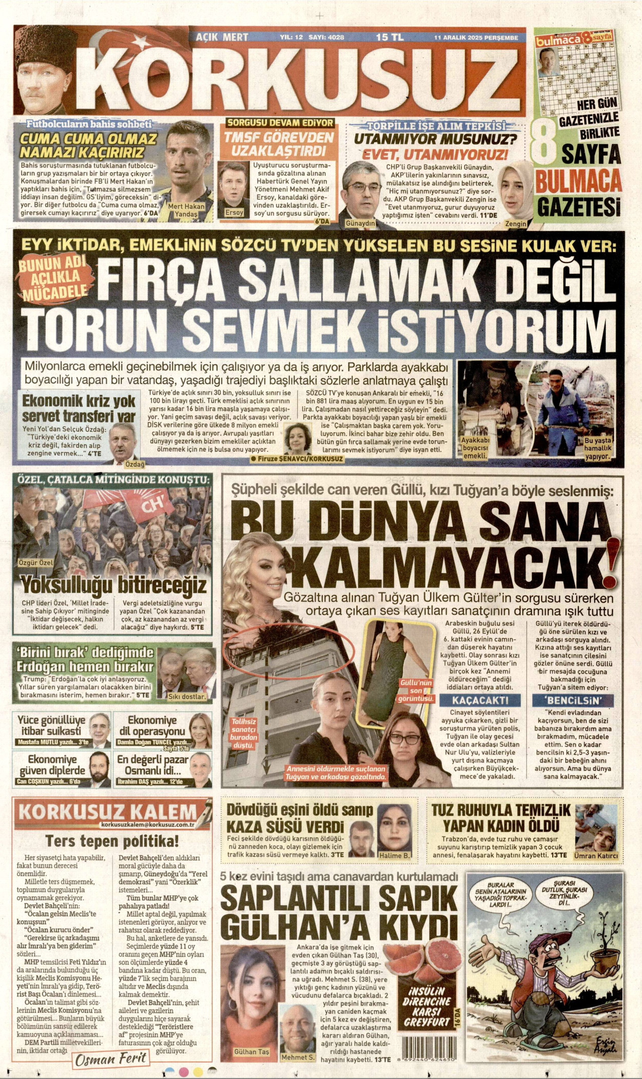 KORKUSUZ gazetesinin 11 Aralık 2025 tarihli birinci sayfası