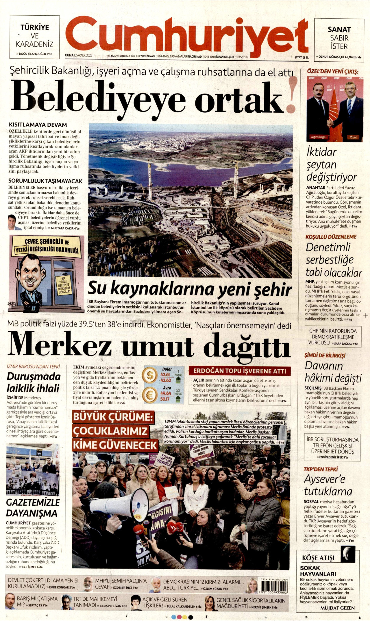 CUMHURİYET gazetesinin 12 Aralık 2025 tarihli birinci sayfası