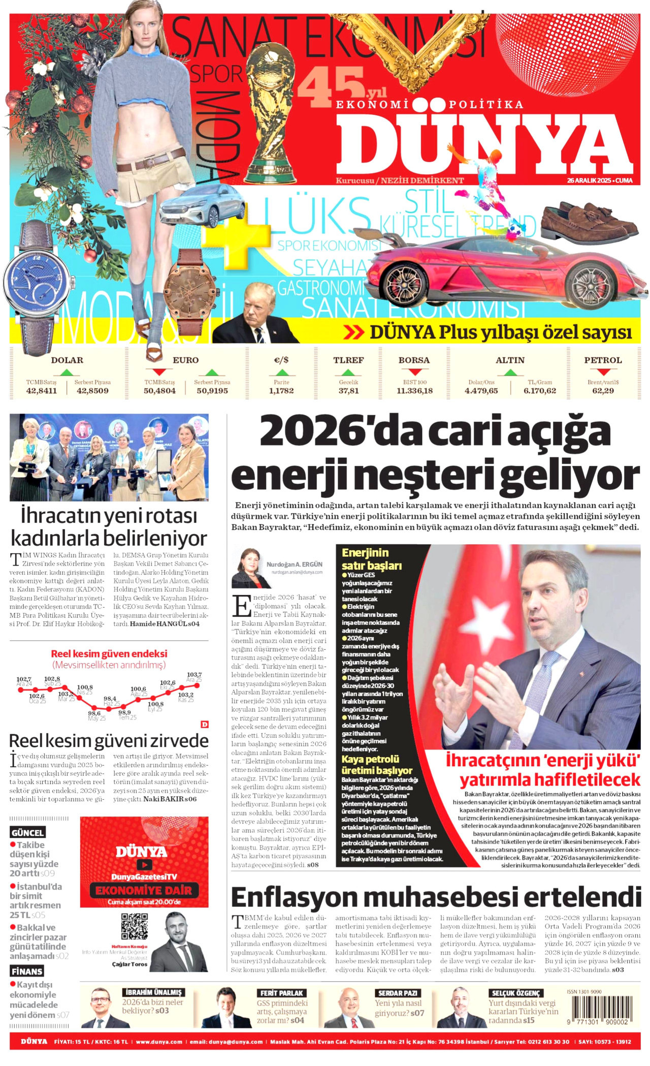 DÜNYA gazetesinin 26 Aralık 2025 tarihli birinci sayfası