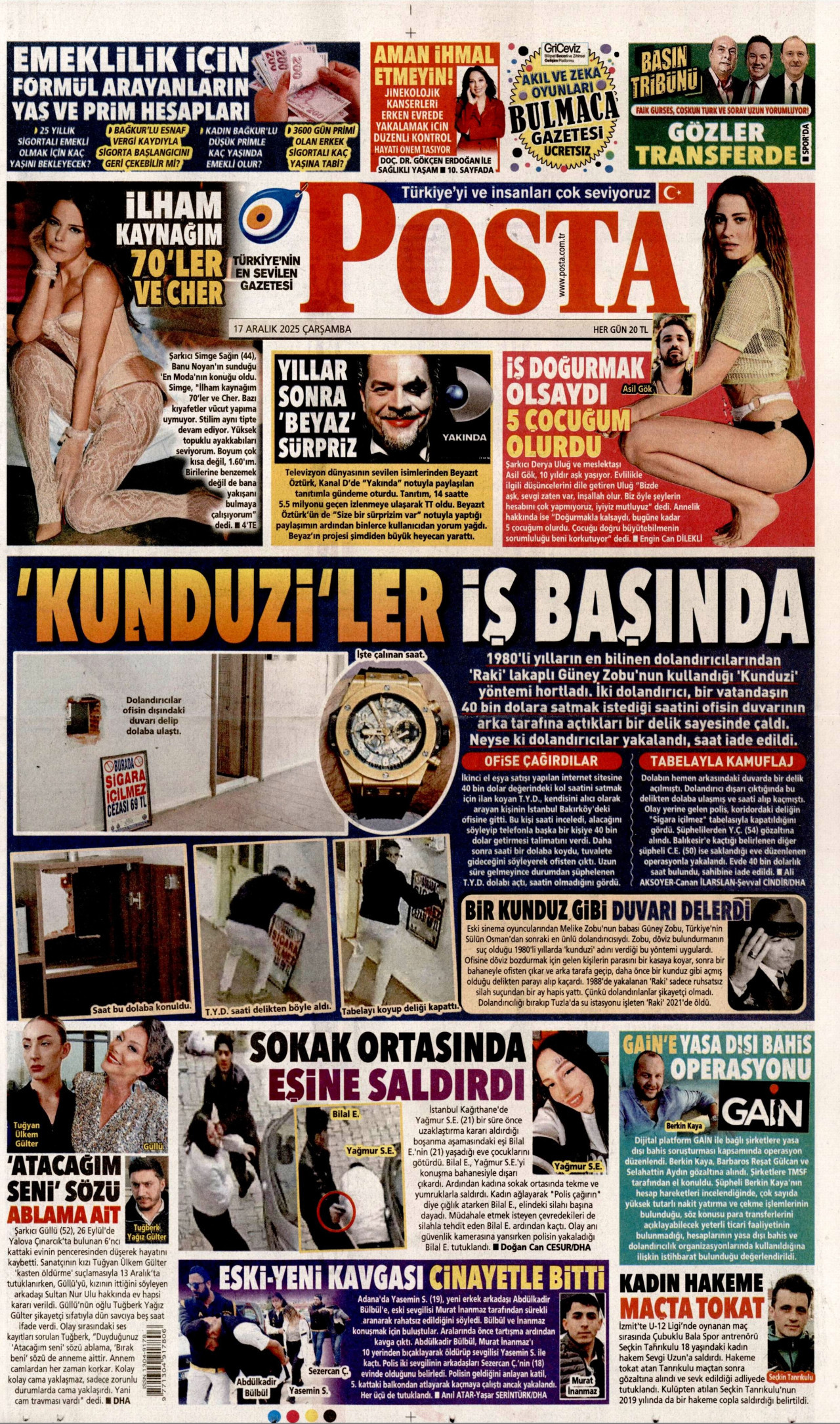 POSTA gazetesinin 17 Aralık 2025 tarihli birinci sayfası