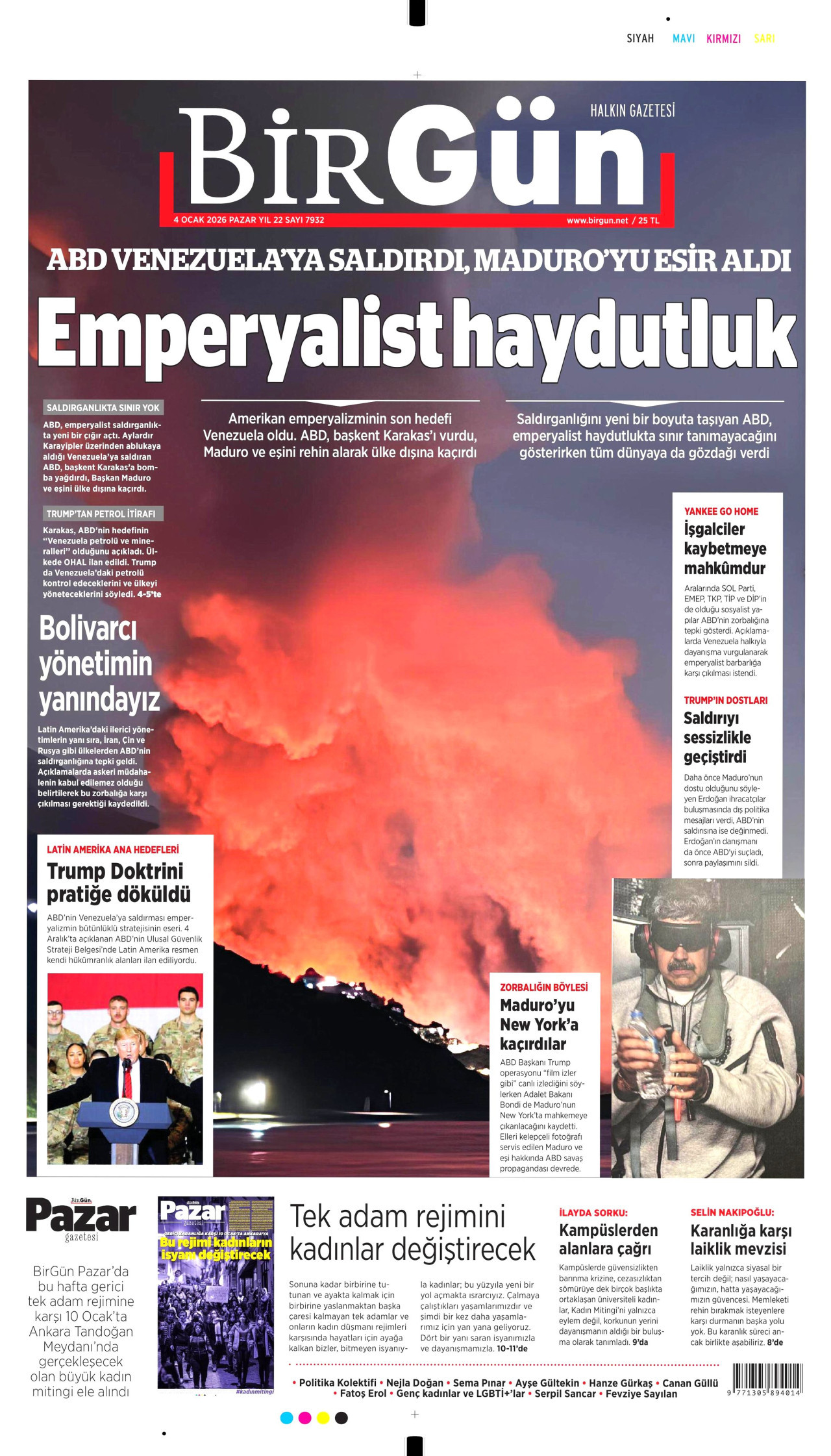BİRGÜN gazetesinin 4 Ocak 2026 tarihli birinci sayfası