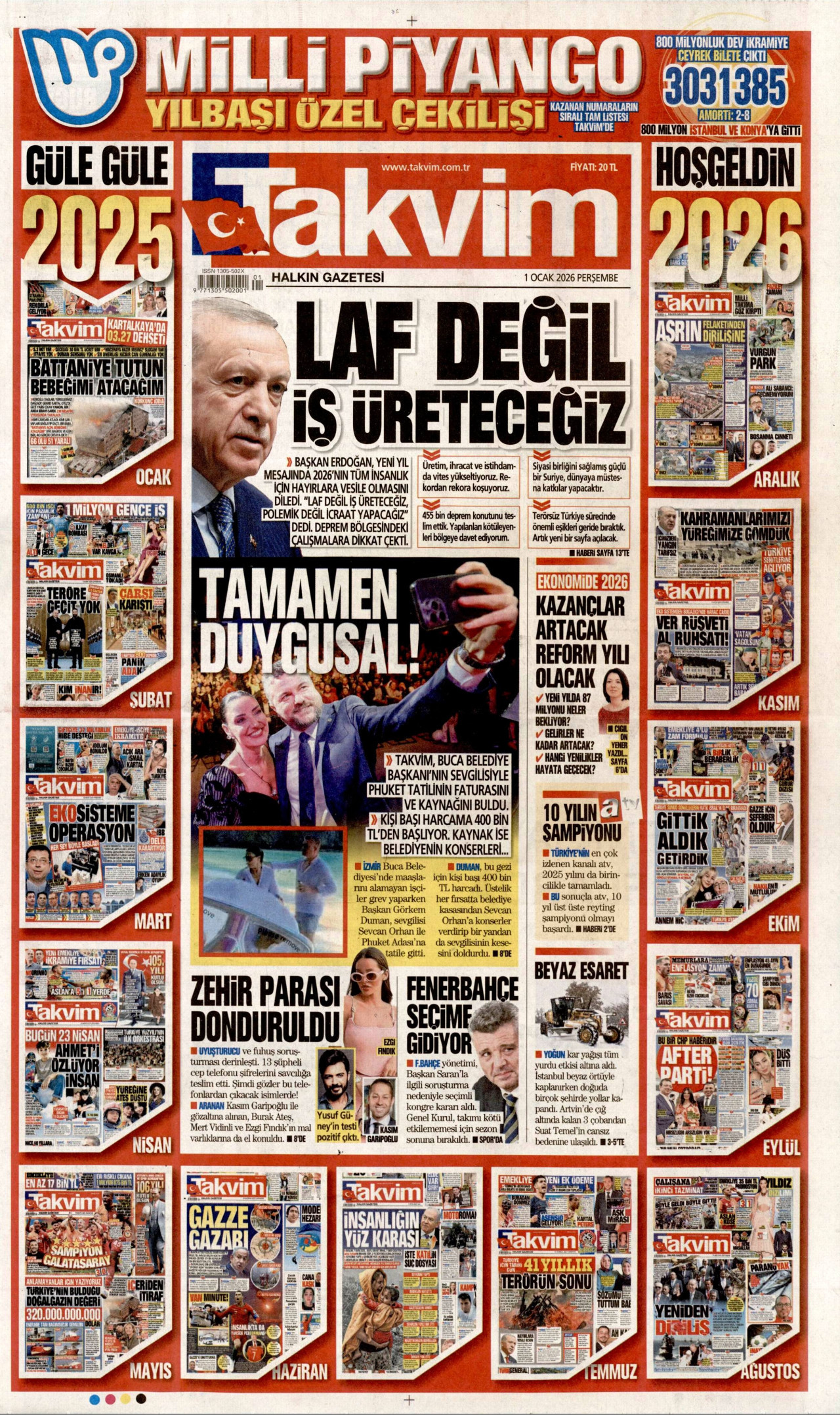 TAKVİM gazetesinin 1 Ocak 2026 tarihli birinci sayfası