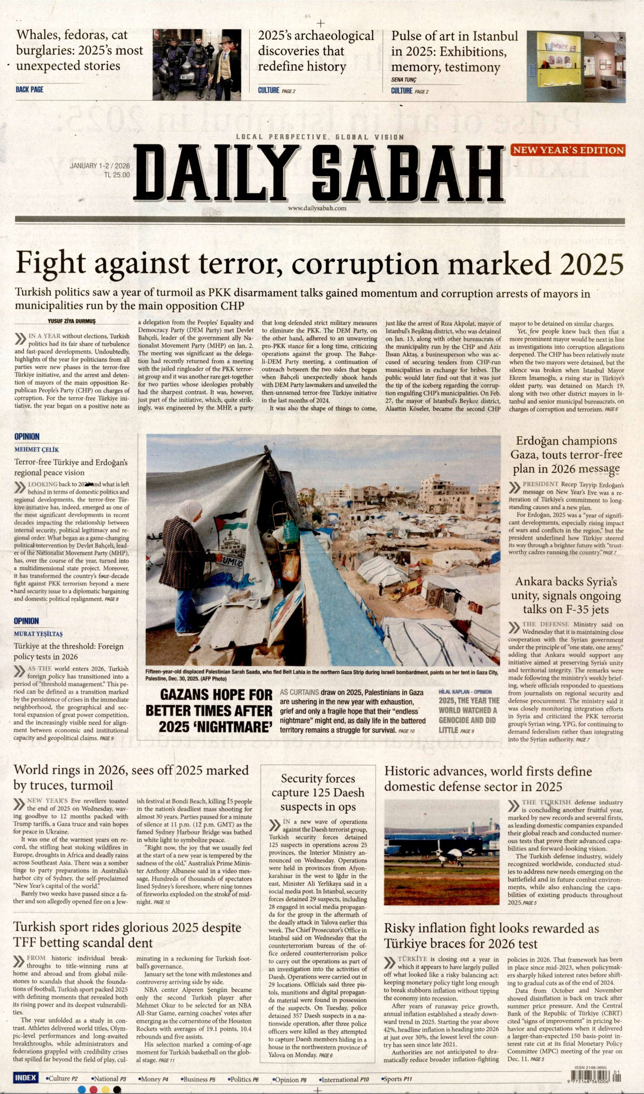 DAİLY SABAH gazetesinin 1 Ocak 2026 tarihli birinci sayfası