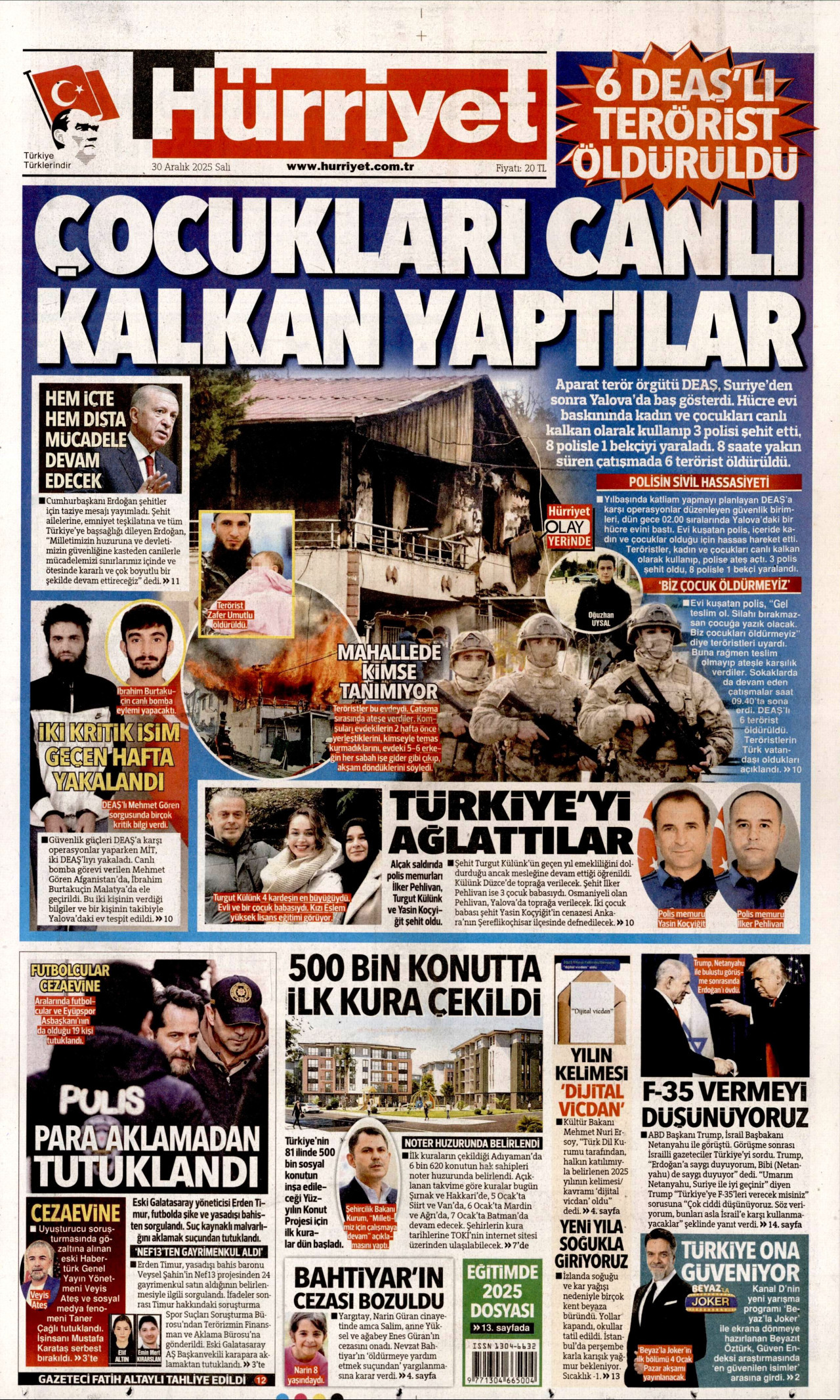 HÜRRİYET gazetesinin 30 Aralık 2025 tarihli birinci sayfası