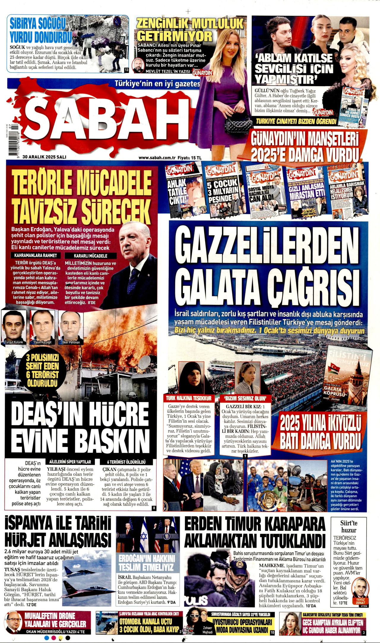 SABAH gazetesinin 30 Aralık 2025 tarihli birinci sayfası